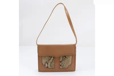 Python leather shoulder bag, handbag, brown.