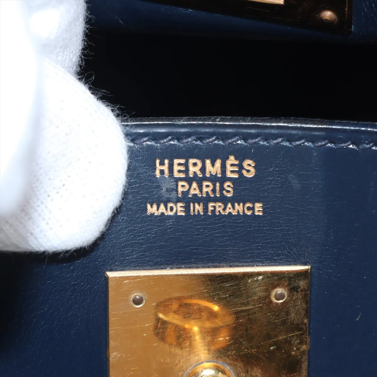 [Individually wrapped] Hermes Kelly 32 Le Tourne Box Calf Navy Gold Hardware J:1980 — view 11
