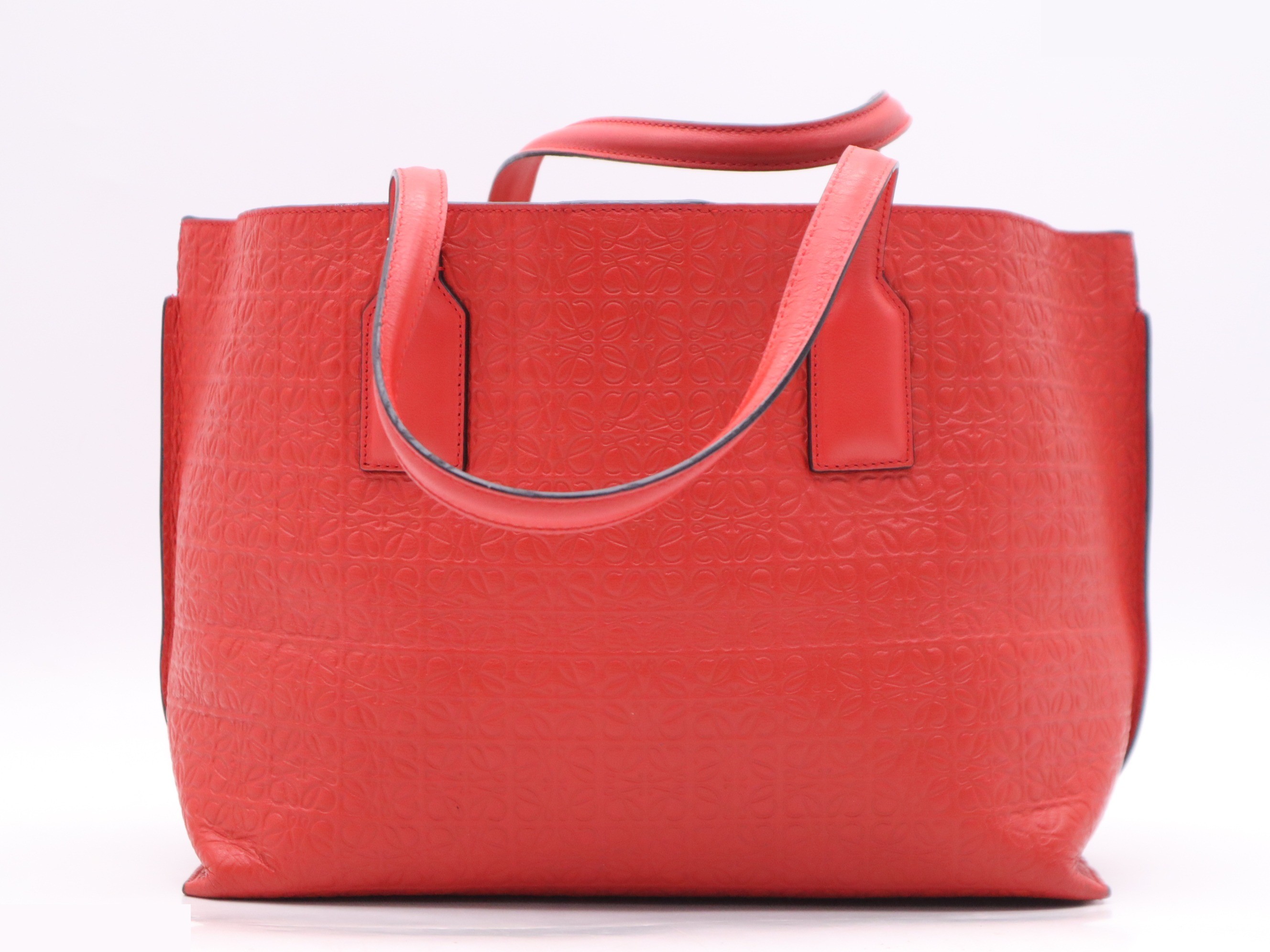 Leather Repeat Anagram Tote Bag, Red — view 2