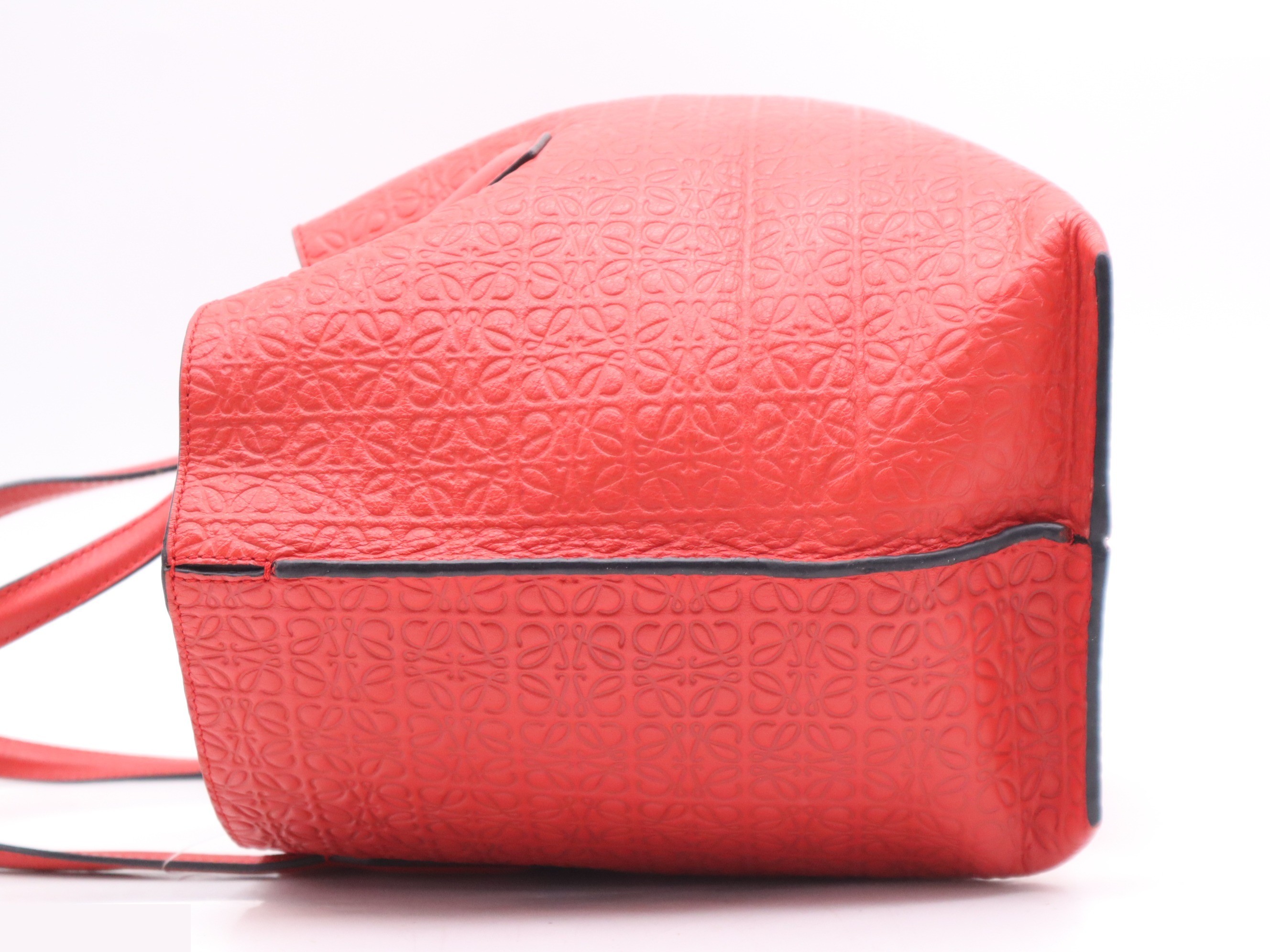 Leather Repeat Anagram Tote Bag, Red — view 3