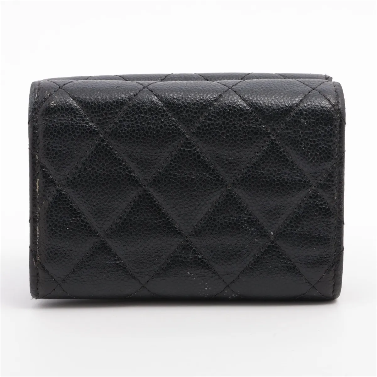Matelassé Caviar Skin Compact Wallet, Black, Silver Hardware, Serial Number Sticker — view 2