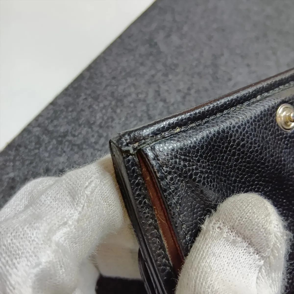 Matelassé Caviar Skin Compact Wallet, Black, Silver Hardware, Serial Number Sticker — view 11