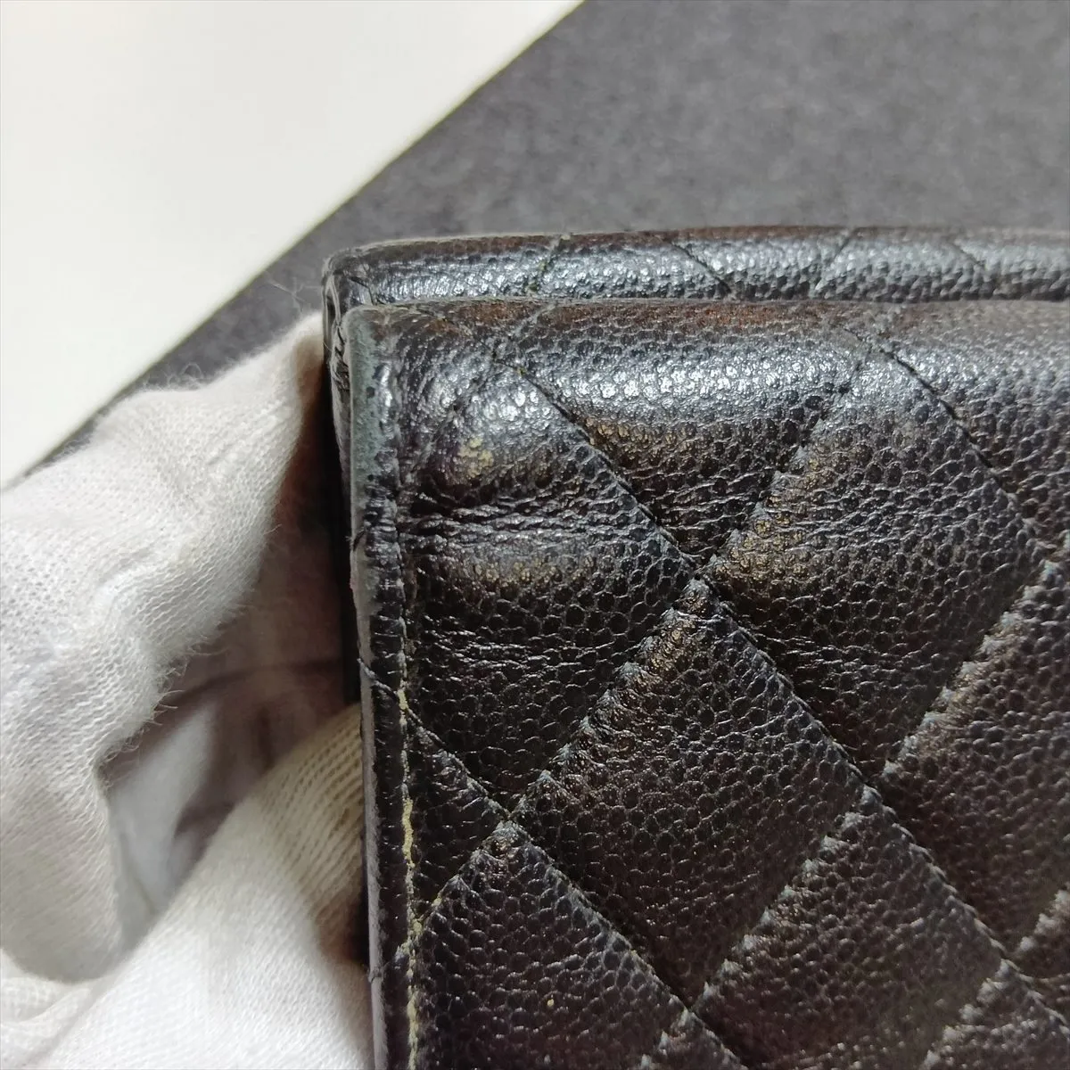 Matelassé Caviar Skin Compact Wallet, Black, Silver Hardware, Serial Number Sticker — view 13