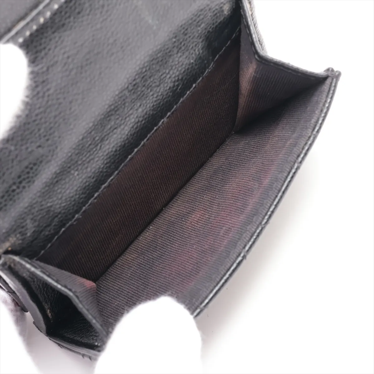 Matelassé Caviar Skin Compact Wallet, Black, Silver Hardware, Serial Number Sticker — view 7