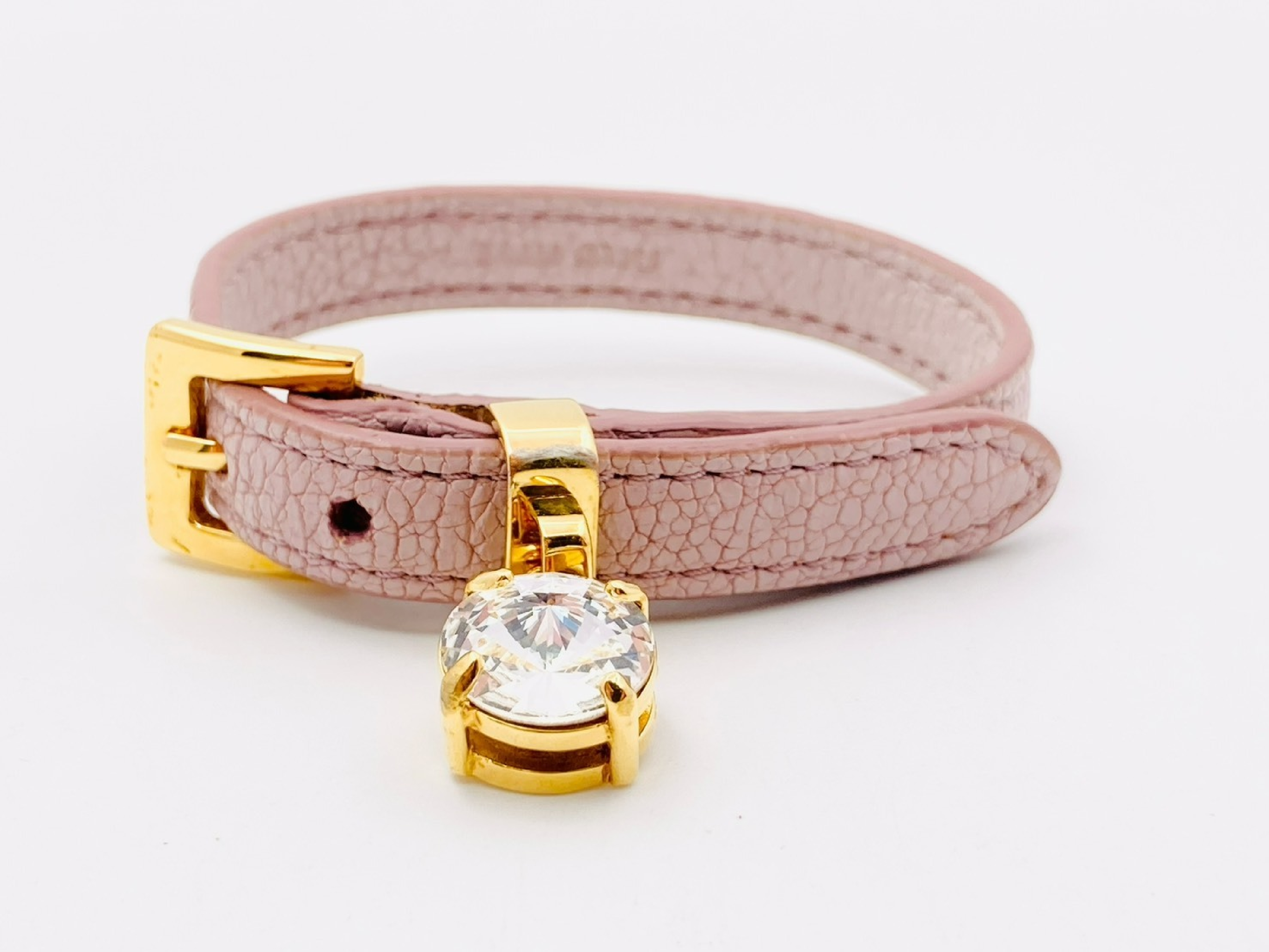 Rhinestone Leather Bracelet, Pink Bracelet/Bangle — view 2