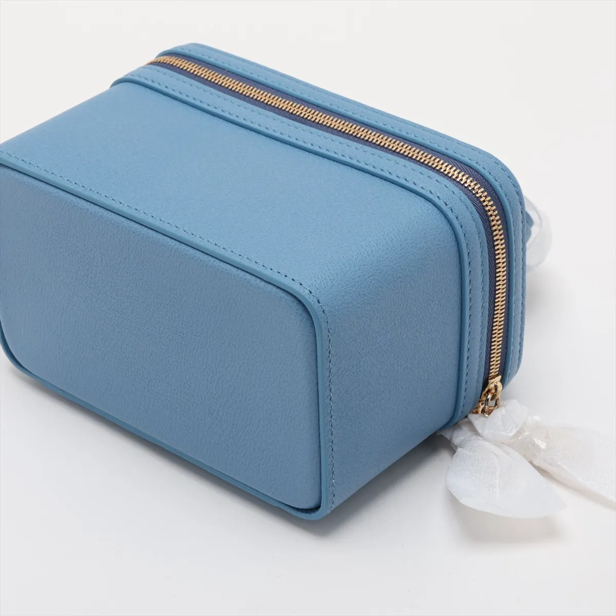 Serpenti Leather 2-Way Vanity Bag, Blue, with Mirror — view 3