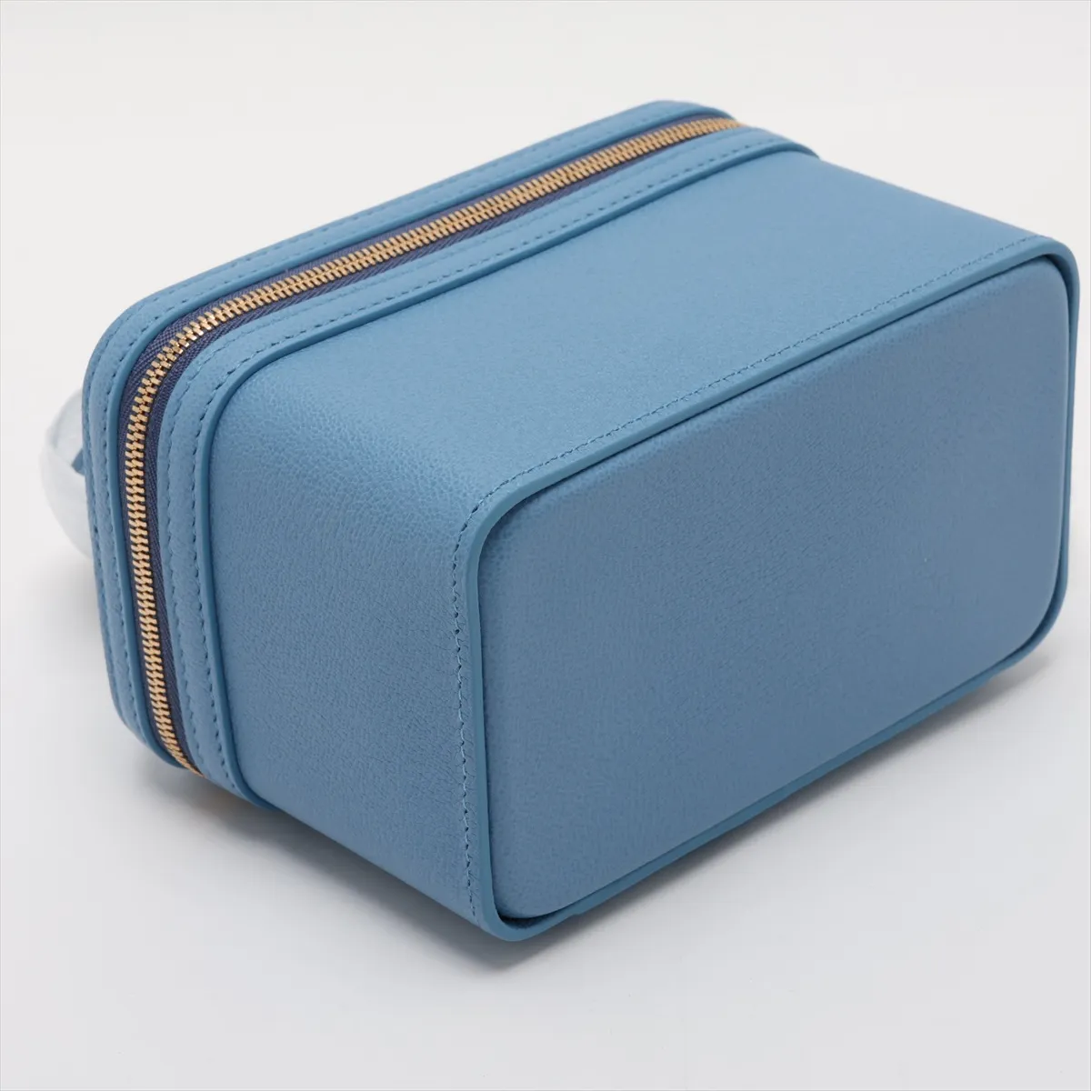 Serpenti Leather 2-Way Vanity Bag, Blue, with Mirror — view 4