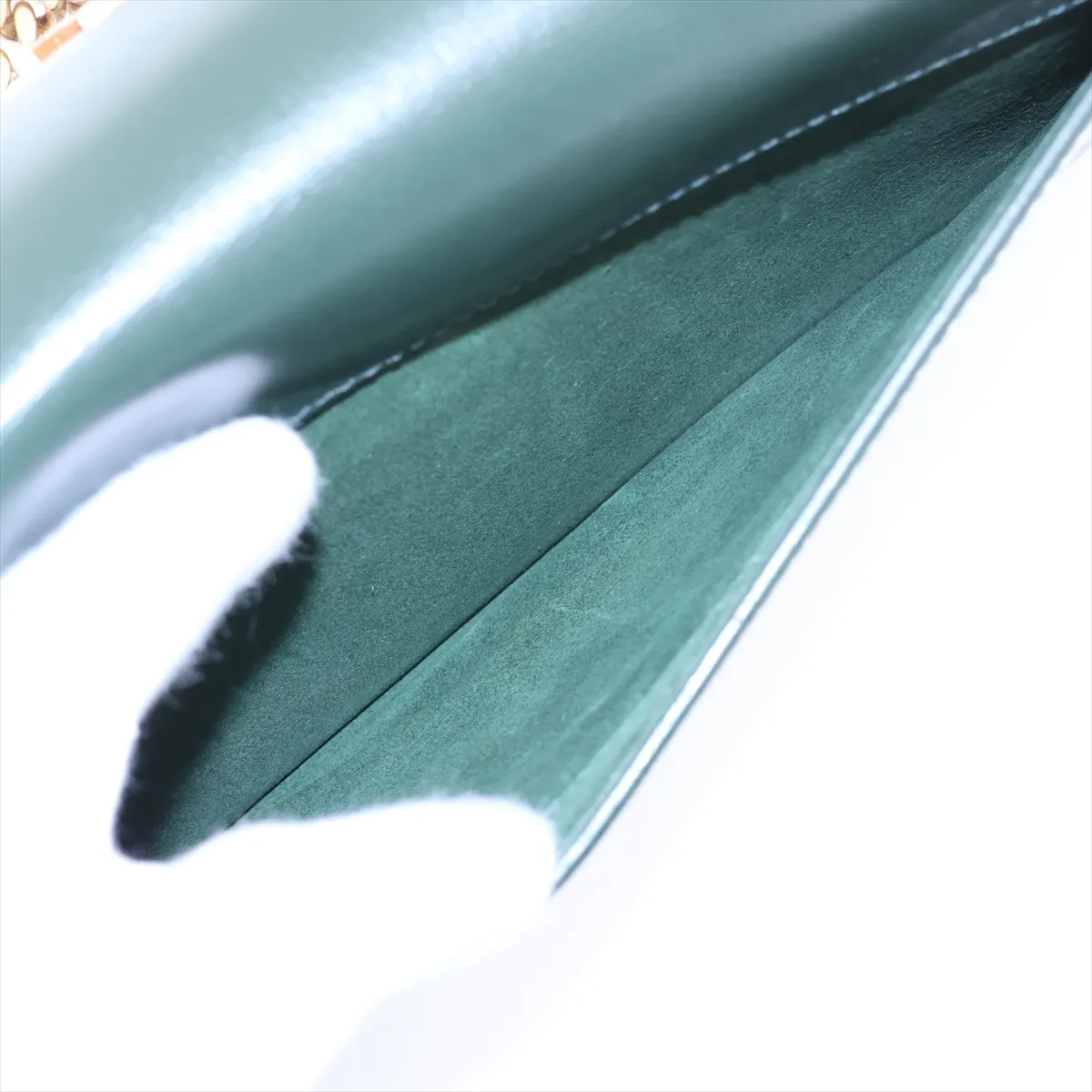 Sunset Leather Chain Shoulder Bag, Green, 442906 — view 11