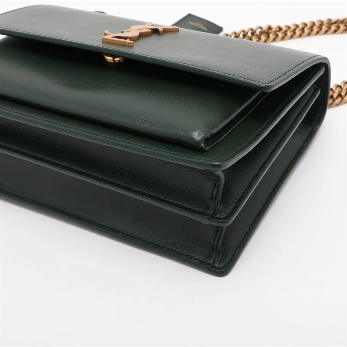 Sunset Leather Chain Shoulder Bag, Green, 442906 — view 3