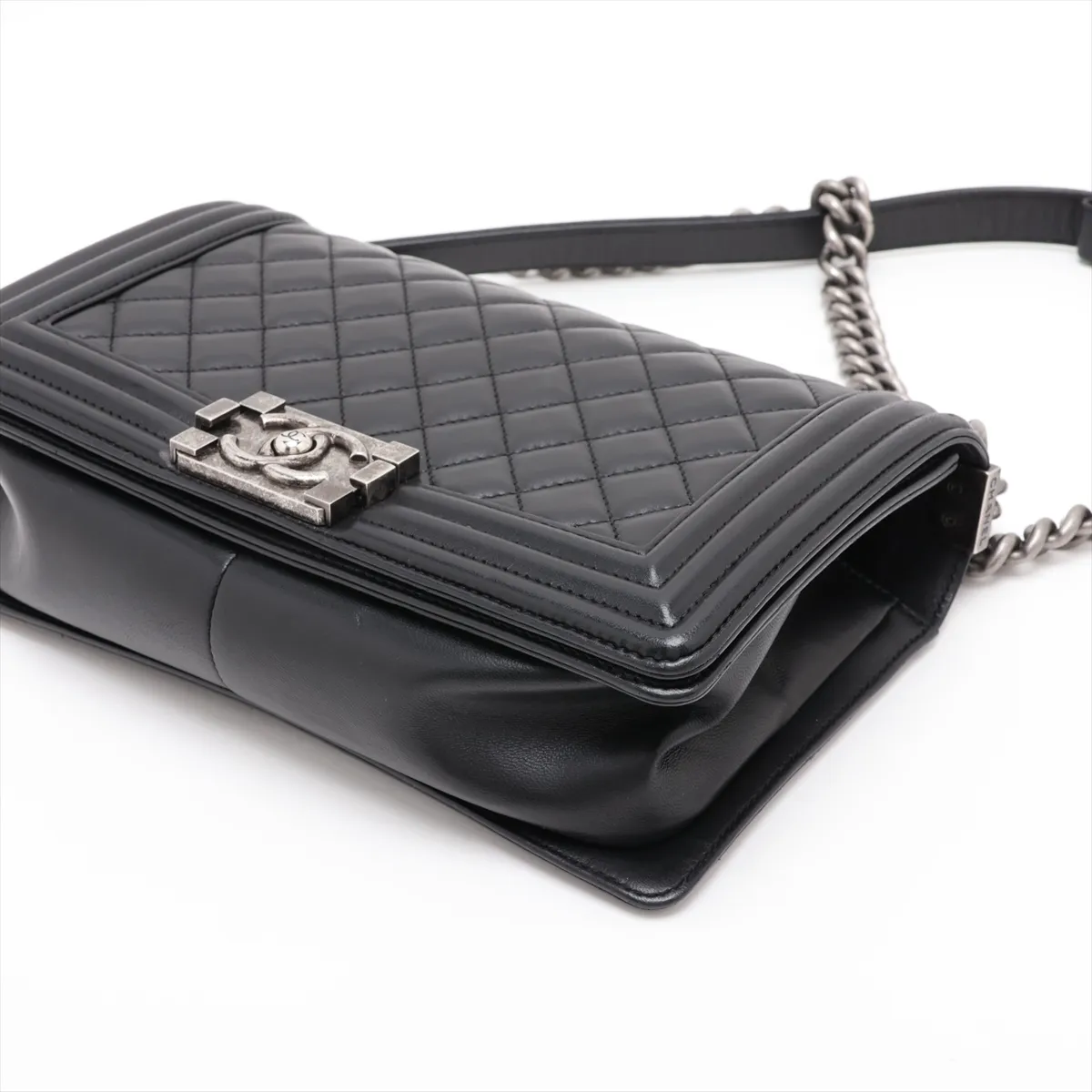 Boy Chanel 25 Lambskin Chain Shoulder Bag, Black with Gunmetal Hardware, 20899451, Serial Number in the 20s, A67086 — view 3