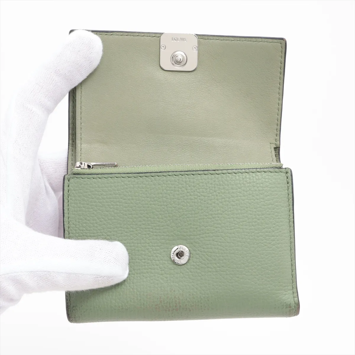 Anagram Vertical Leather Compact Wallet Green — view 3