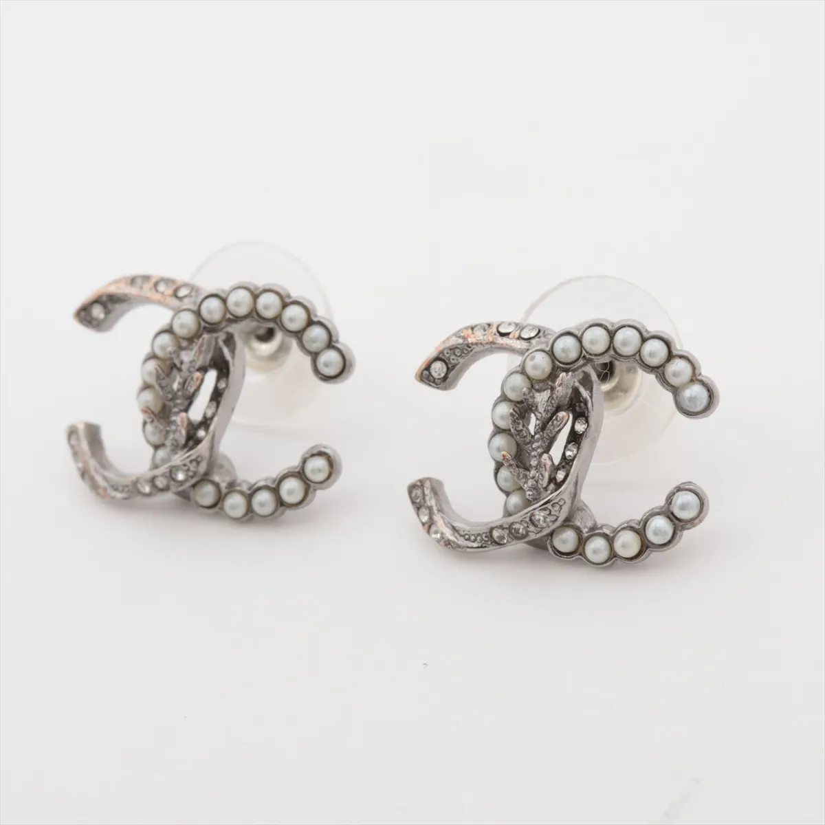 Coco Mark C18K Earrings (for both ears) GP x Rhinestone x Fake Pearl Silver — view 3