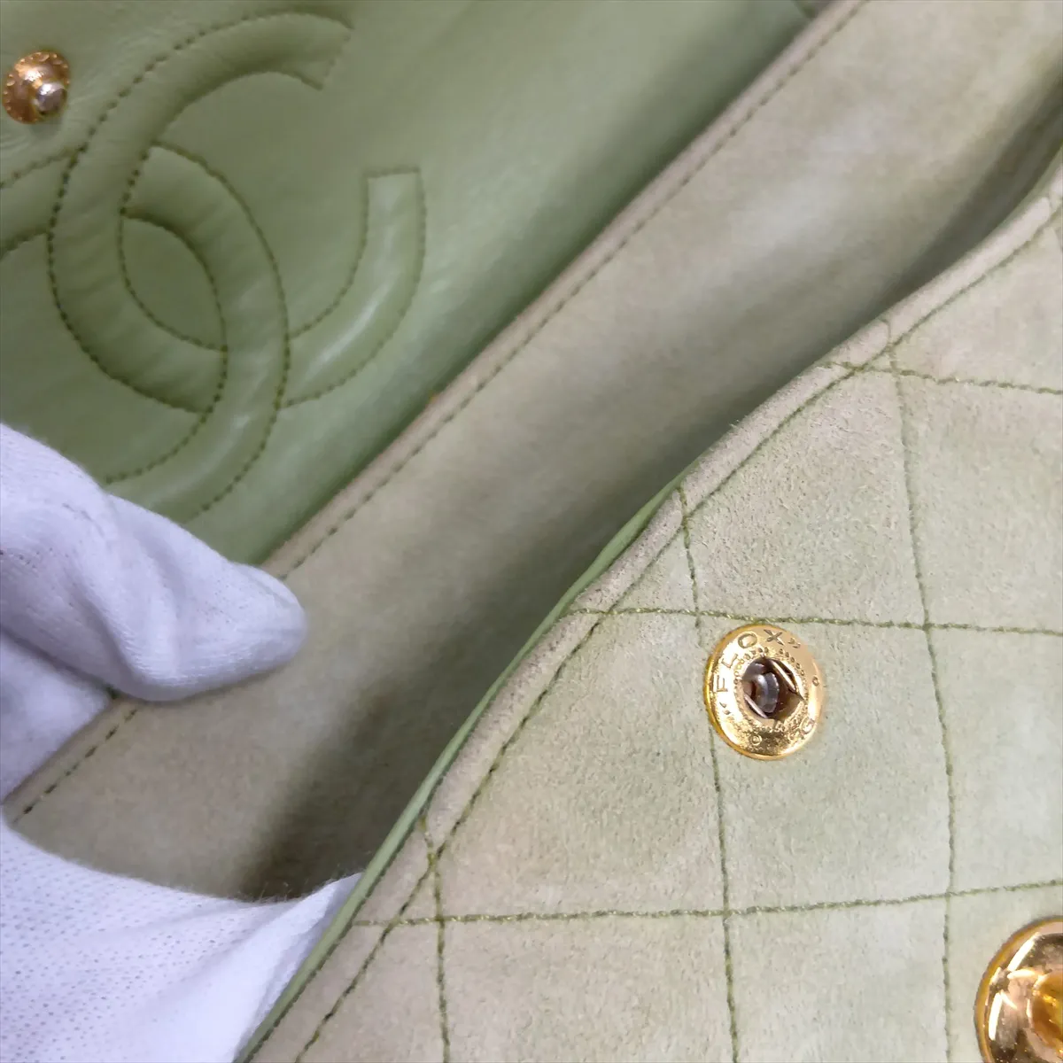 Matelassé 25 Suede Double Flap Double Chain Bag, Green, Gold Hardware, 2692767, Series 2, A01112 — view 14