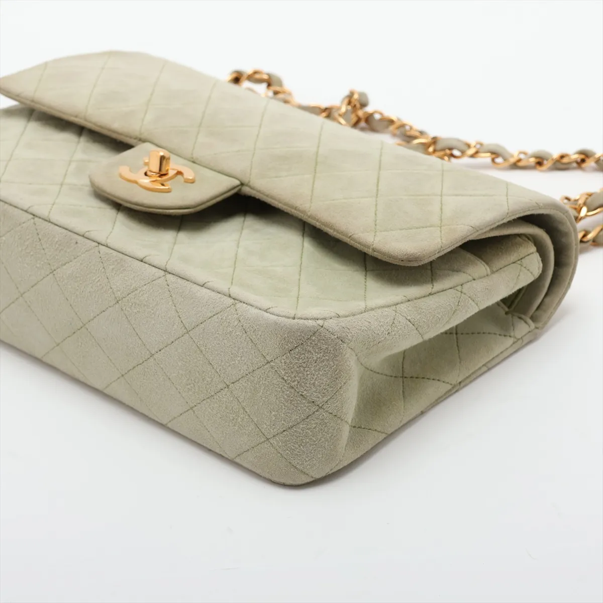 Matelassé 25 Suede Double Flap Double Chain Bag, Green, Gold Hardware, 2692767, Series 2, A01112 — view 3