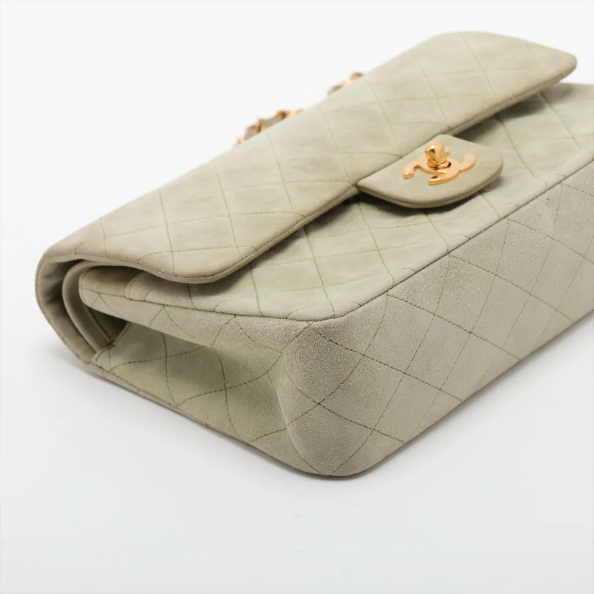 Matelassé 25 Suede Double Flap Double Chain Bag, Green, Gold Hardware, 2692767, Series 2, A01112 — view 4