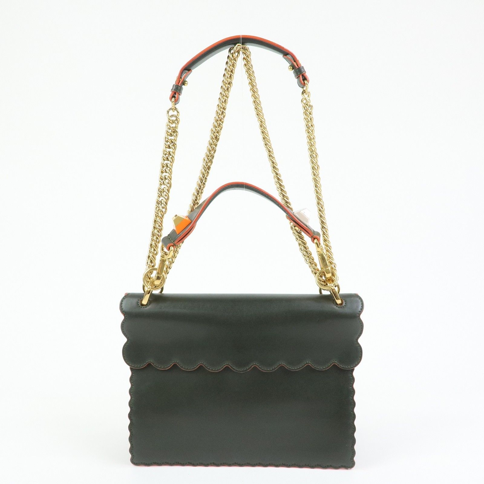 KAN I Leather 2Way Bag Chain Shoulder Bag Green Orange 8BT283 — view 2