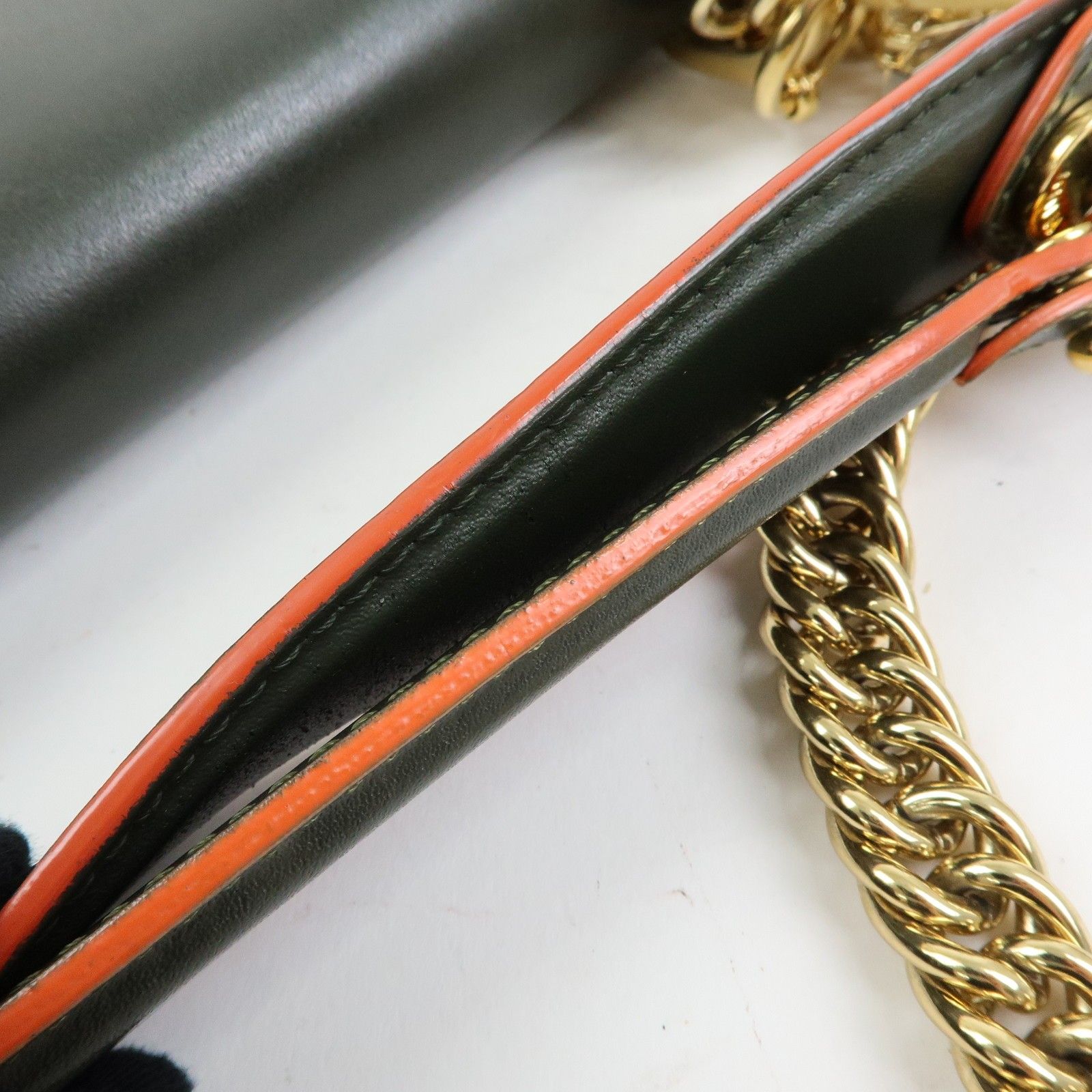 KAN I Leather 2Way Bag Chain Shoulder Bag Green Orange 8BT283 — view 11