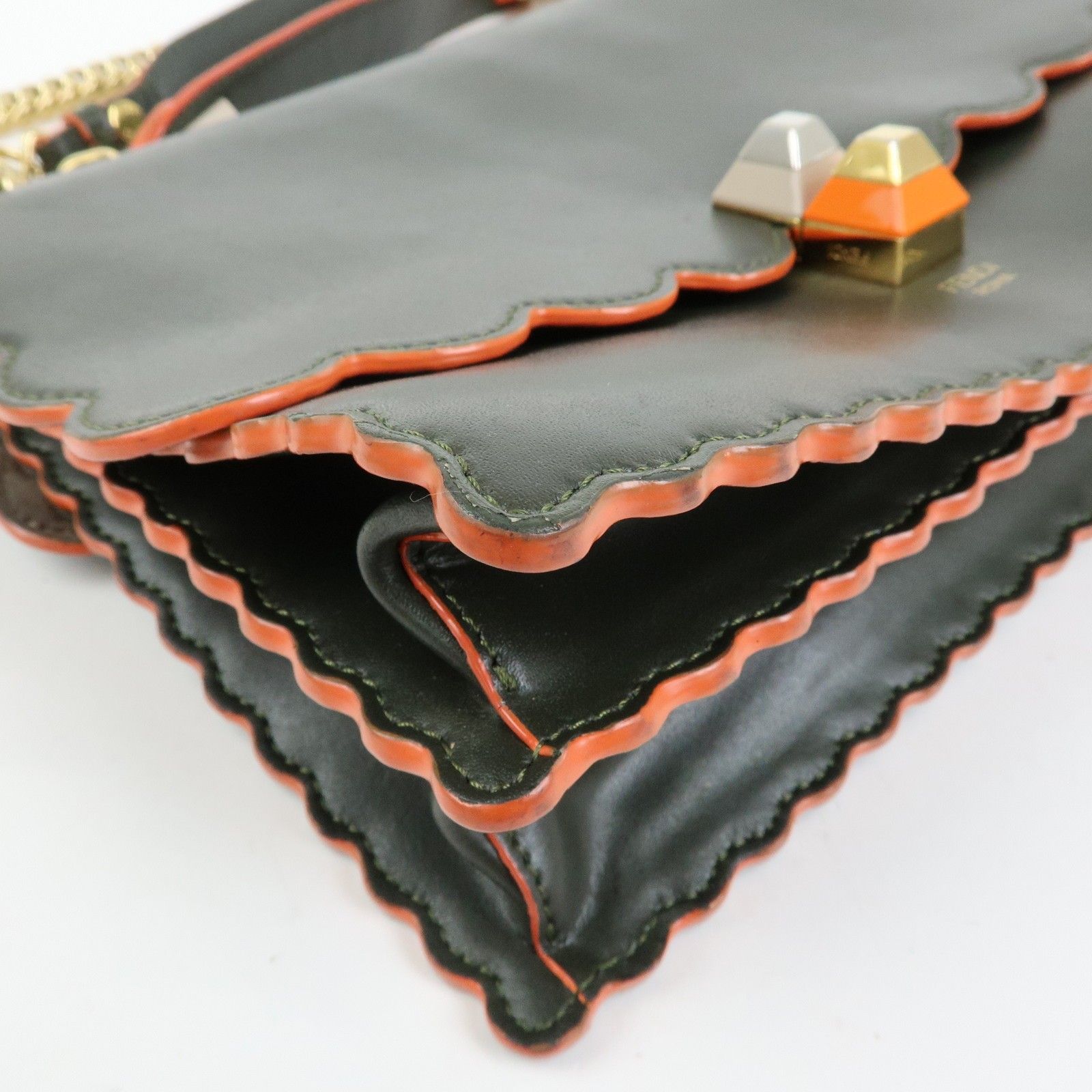 KAN I Leather 2Way Bag Chain Shoulder Bag Green Orange 8BT283 — view 12