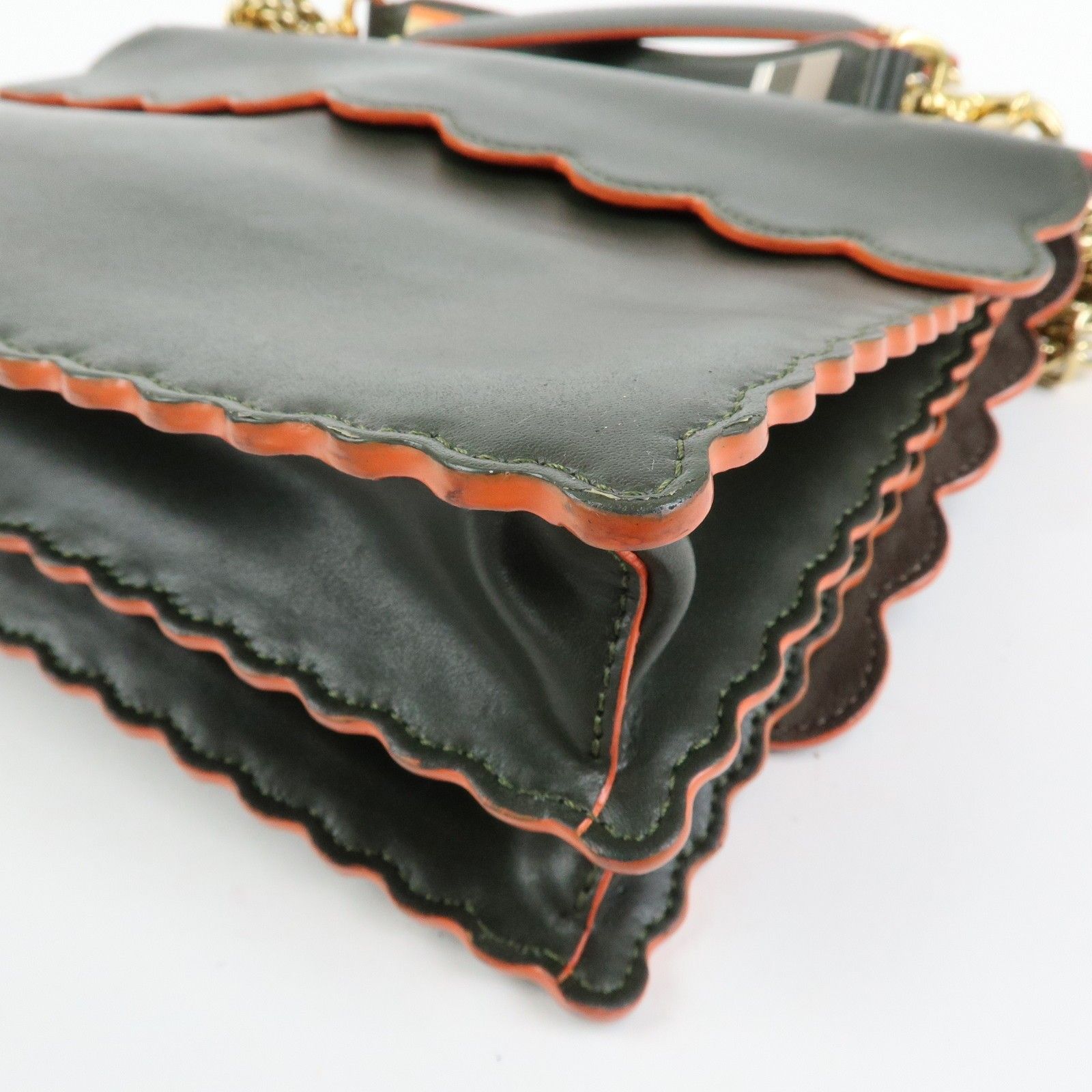 KAN I Leather 2Way Bag Chain Shoulder Bag Green Orange 8BT283 — view 14