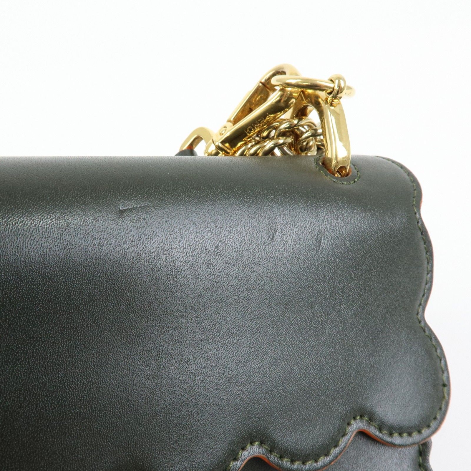 KAN I Leather 2Way Bag Chain Shoulder Bag Green Orange 8BT283 — view 16