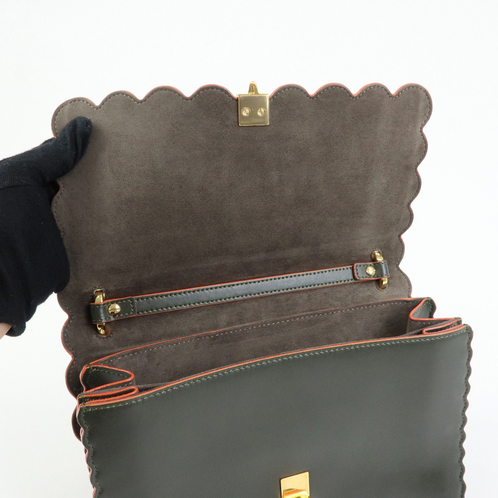 KAN I Leather 2Way Bag Chain Shoulder Bag Green Orange 8BT283 — view 20