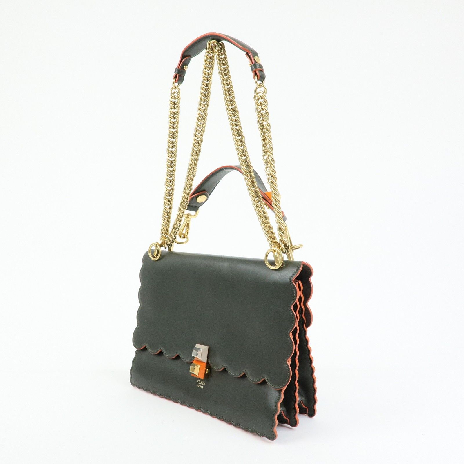 KAN I Leather 2Way Bag Chain Shoulder Bag Green Orange 8BT283 — view 3