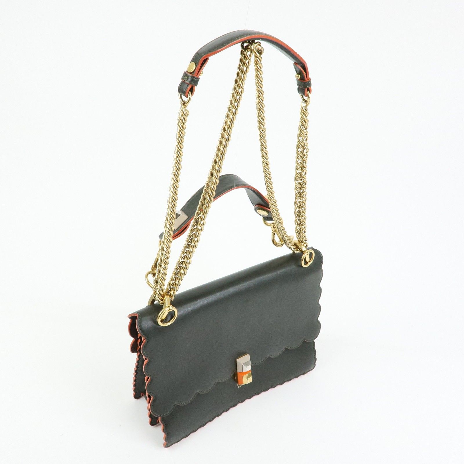 KAN I Leather 2Way Bag Chain Shoulder Bag Green Orange 8BT283 — view 4