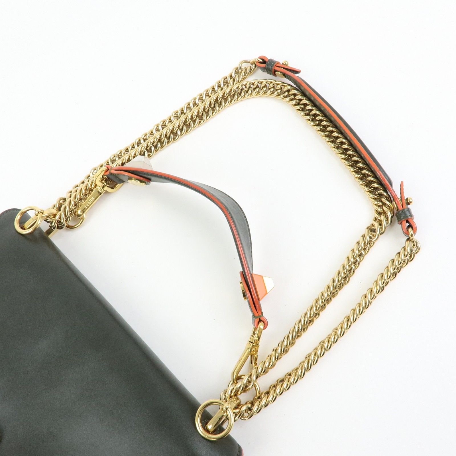 KAN I Leather 2Way Bag Chain Shoulder Bag Green Orange 8BT283 — view 7