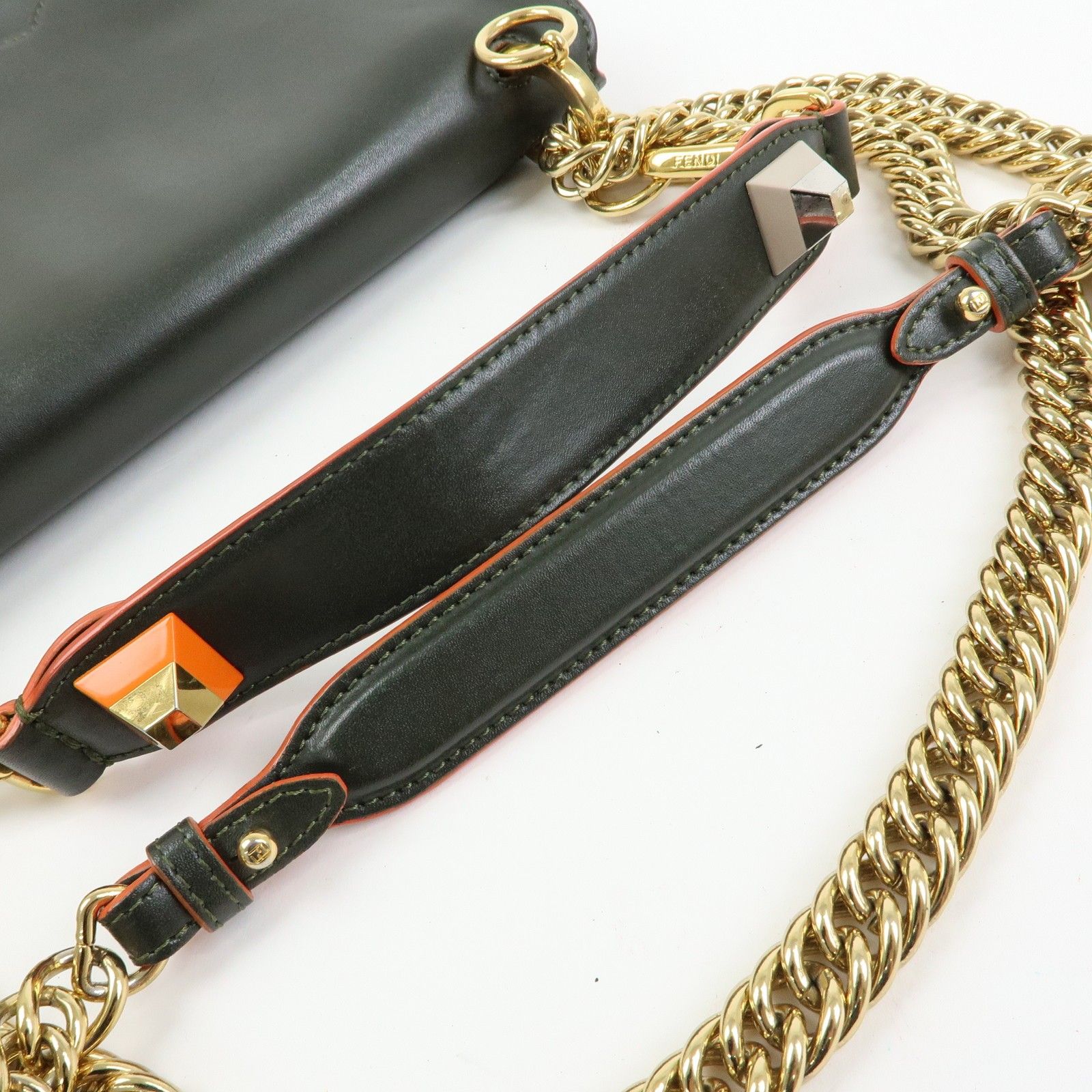 KAN I Leather 2Way Bag Chain Shoulder Bag Green Orange 8BT283 — view 8