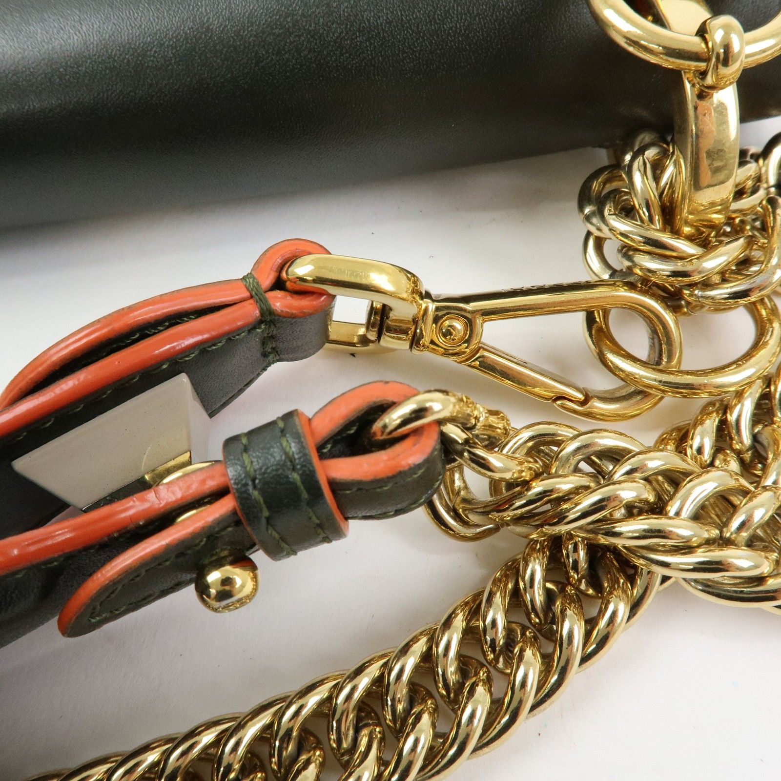 KAN I Leather 2Way Bag Chain Shoulder Bag Green Orange 8BT283 — view 9