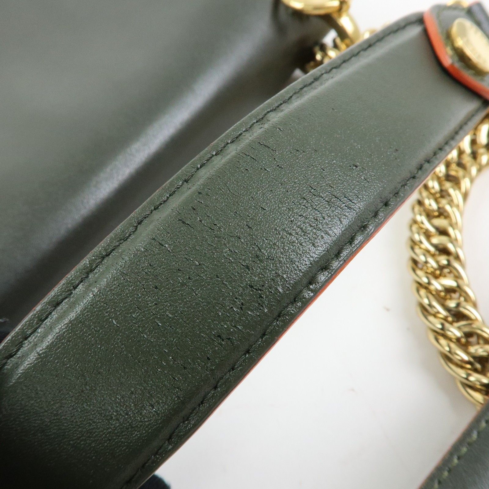 KAN I Leather 2Way Bag Chain Shoulder Bag Green Orange 8BT283 — view 10