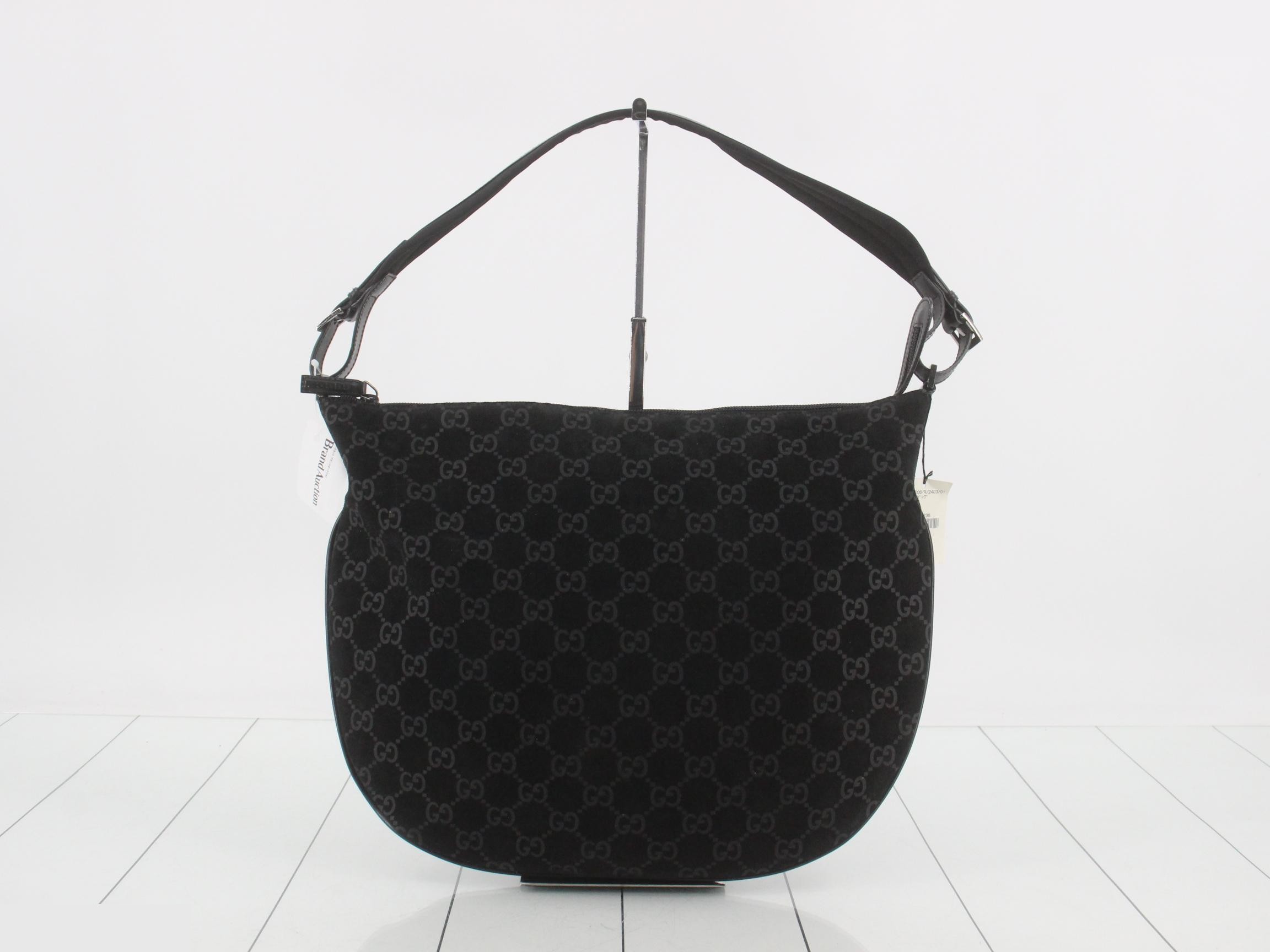 One-shoulder bag, GG pattern, suede, black