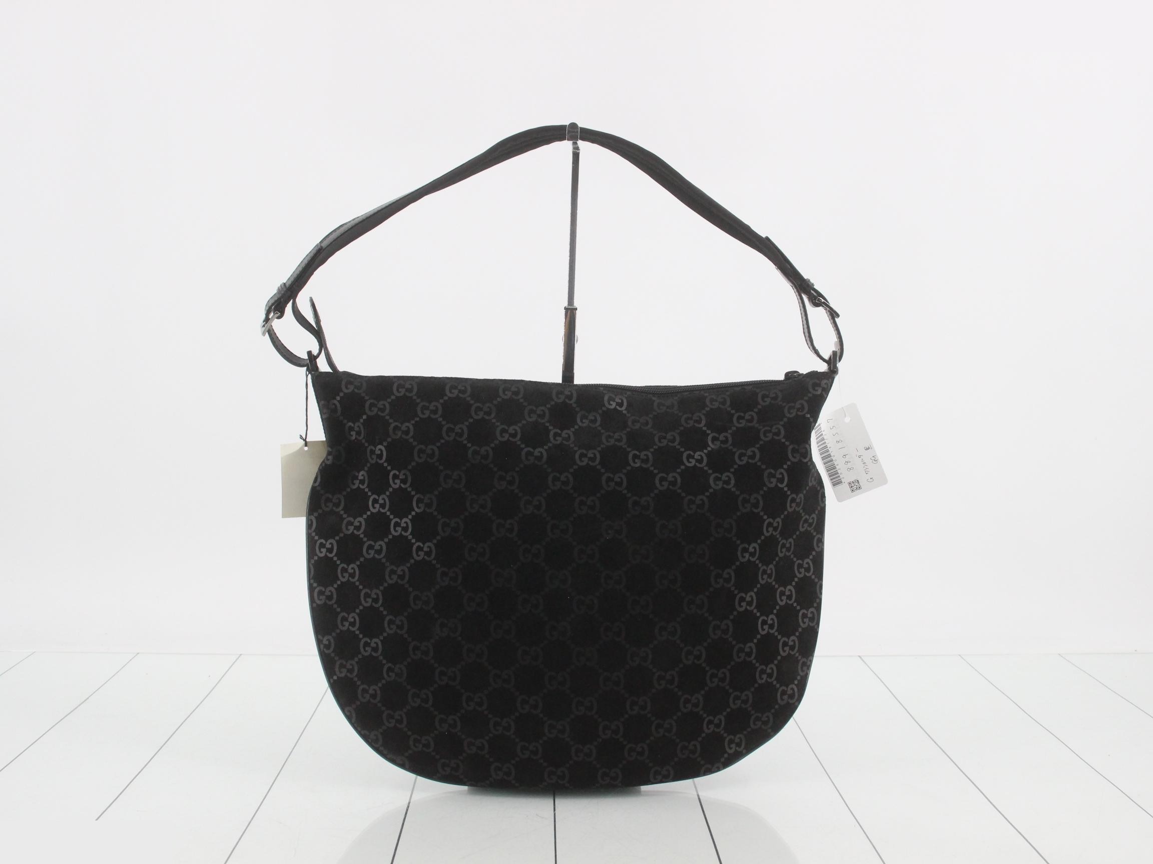 One-shoulder bag, GG pattern, suede, black — view 2