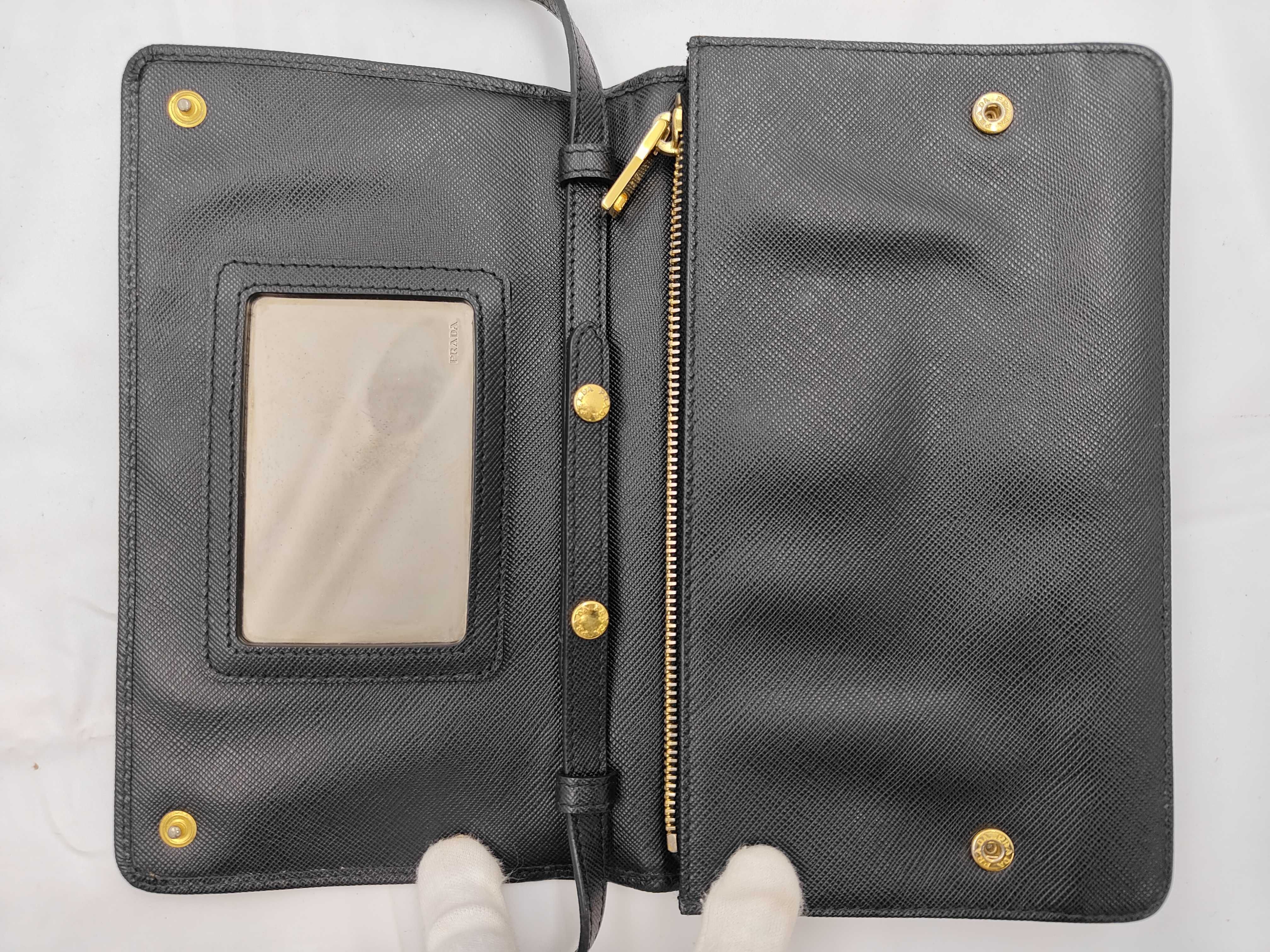 Saffiano Metal Chain Wallet Black Shoulder Bag — view 6