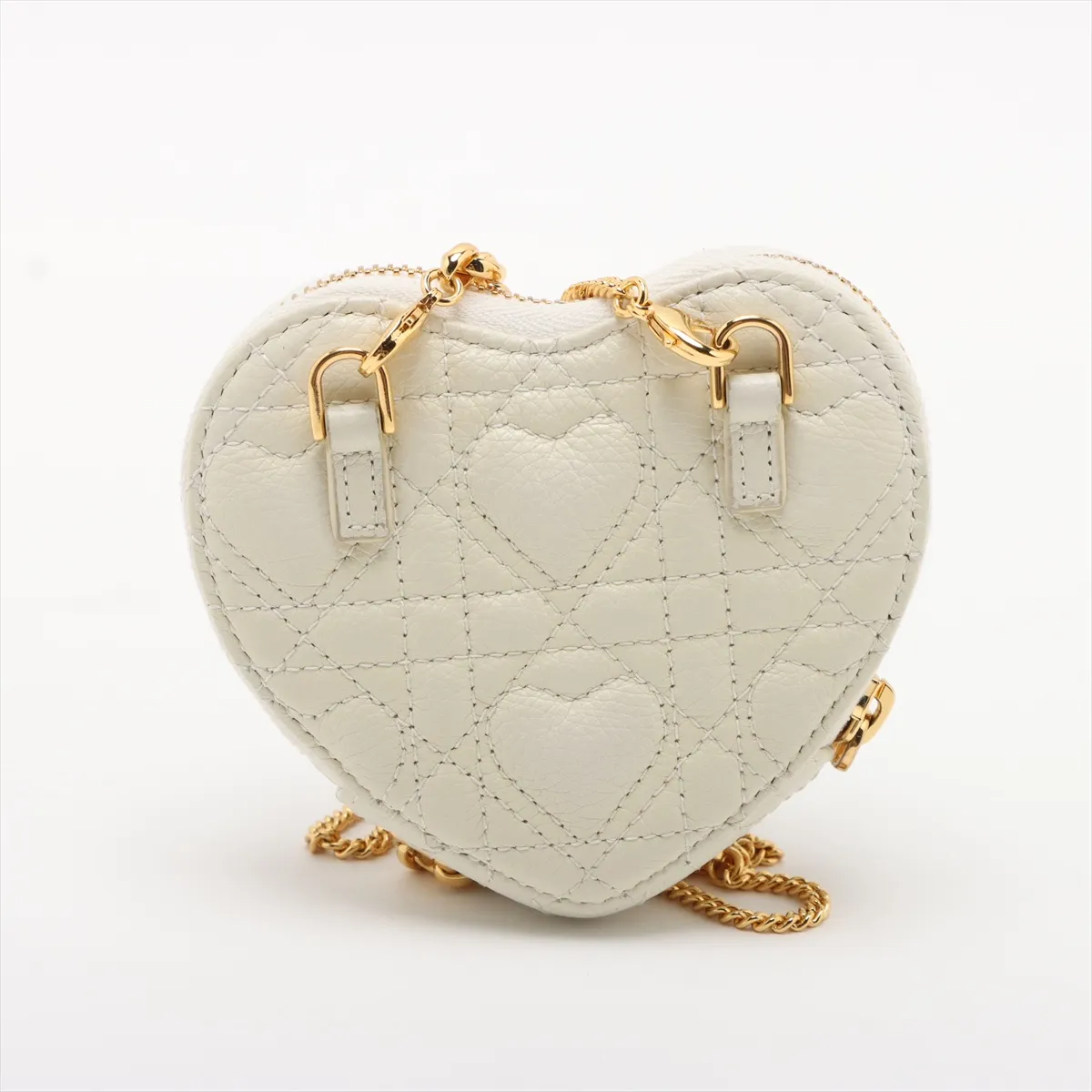 Heart Cannage Caro Leather Chain Shoulder Bag White — view 2