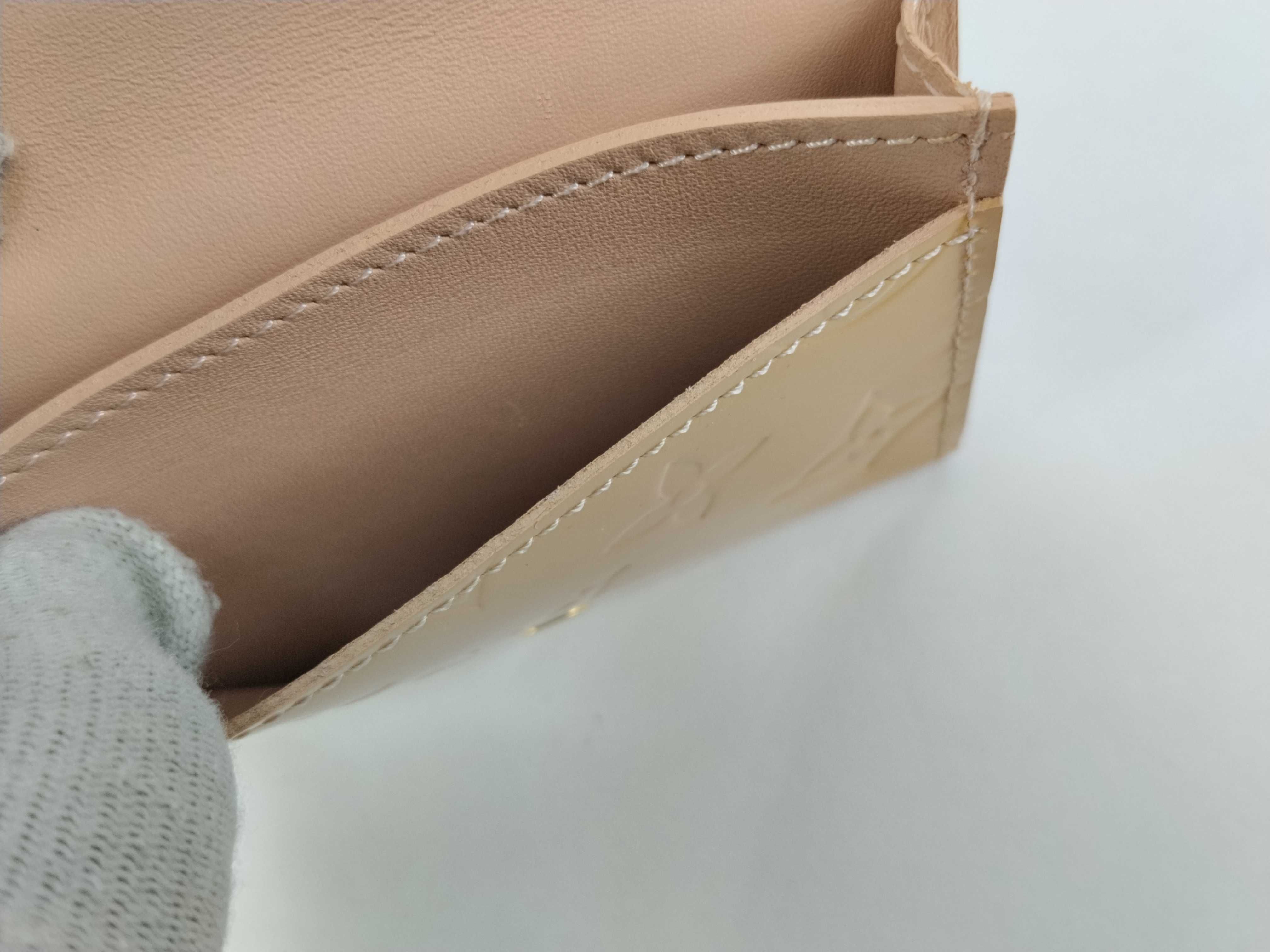 Monogram Vernis Envelope Carte Visite M91407 Rose Florentine Beige Patent Leather Card Case Business Card Holder Card Case — view 14