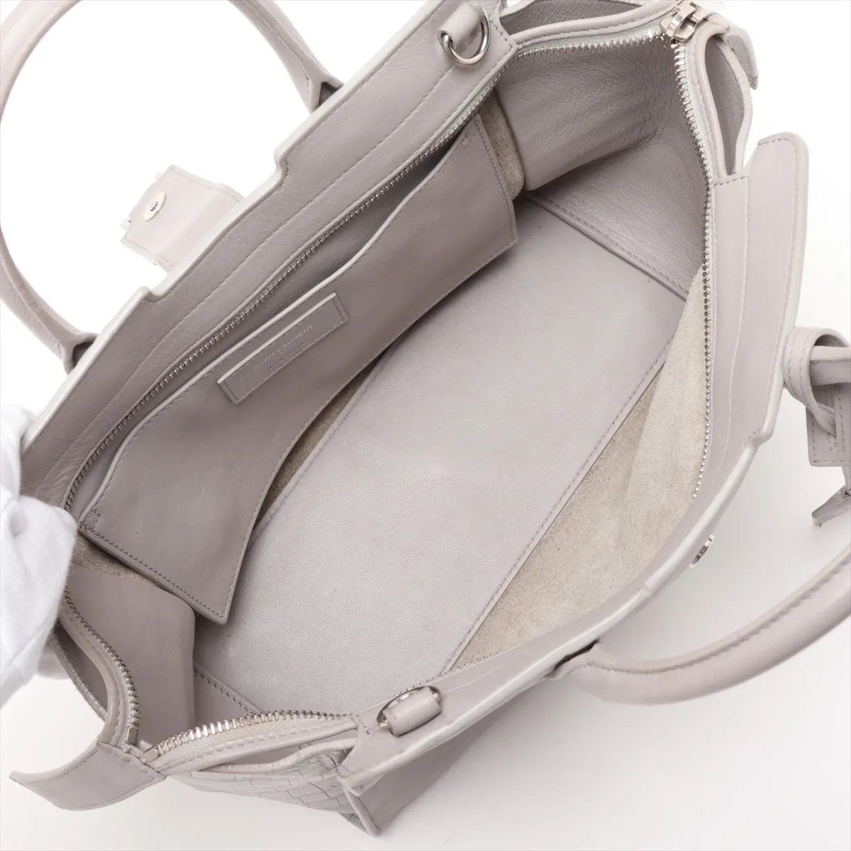 Downtown Cabas 436834 Leather x Crocodile Embossed 2-Way Handbag, Gray — view 8