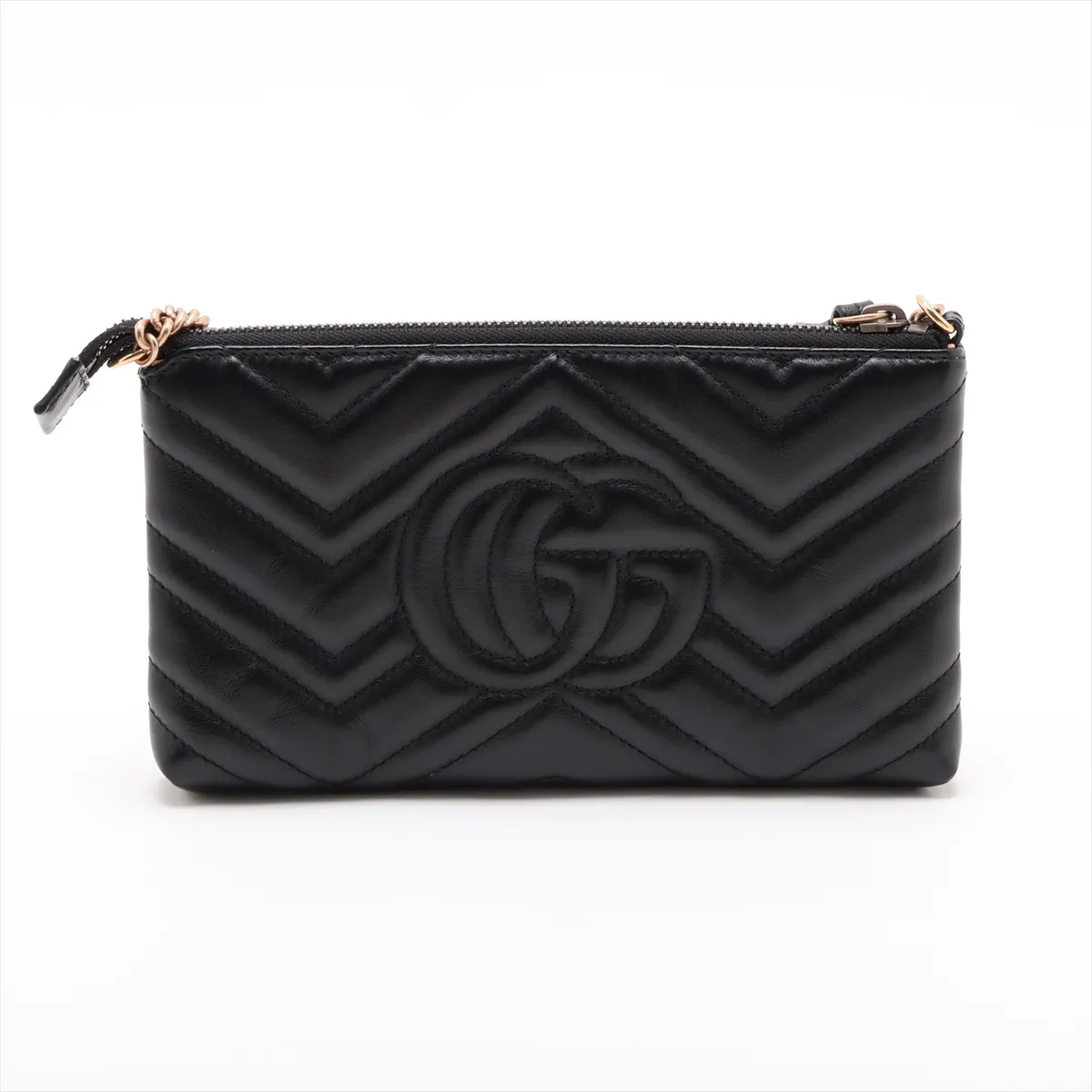 GG Marmont 443447 Leather Chain Shoulder Bag, Black — view 2