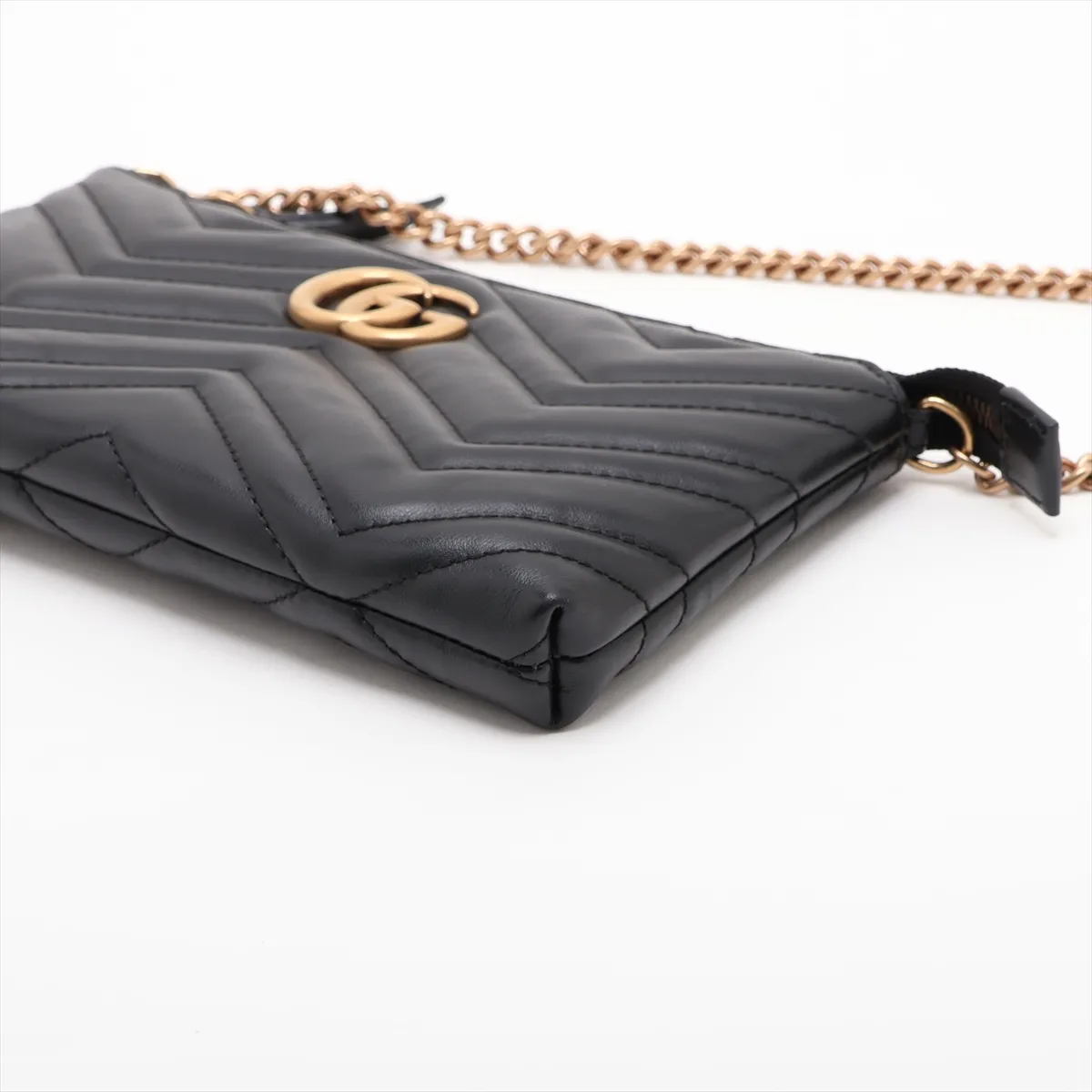 GG Marmont 443447 Leather Chain Shoulder Bag, Black — view 3