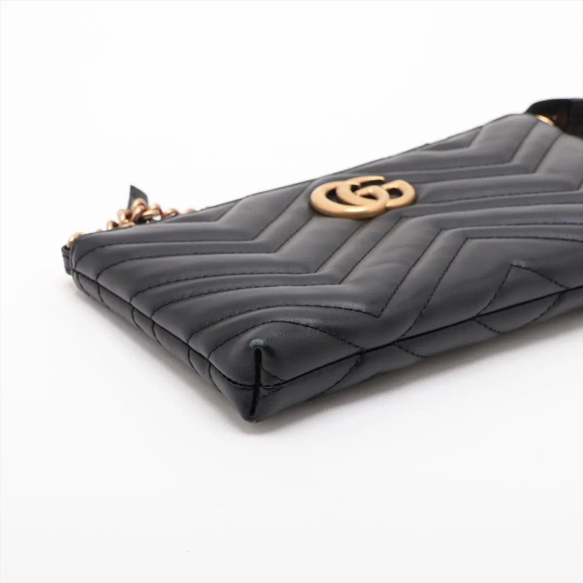 GG Marmont 443447 Leather Chain Shoulder Bag, Black — view 4