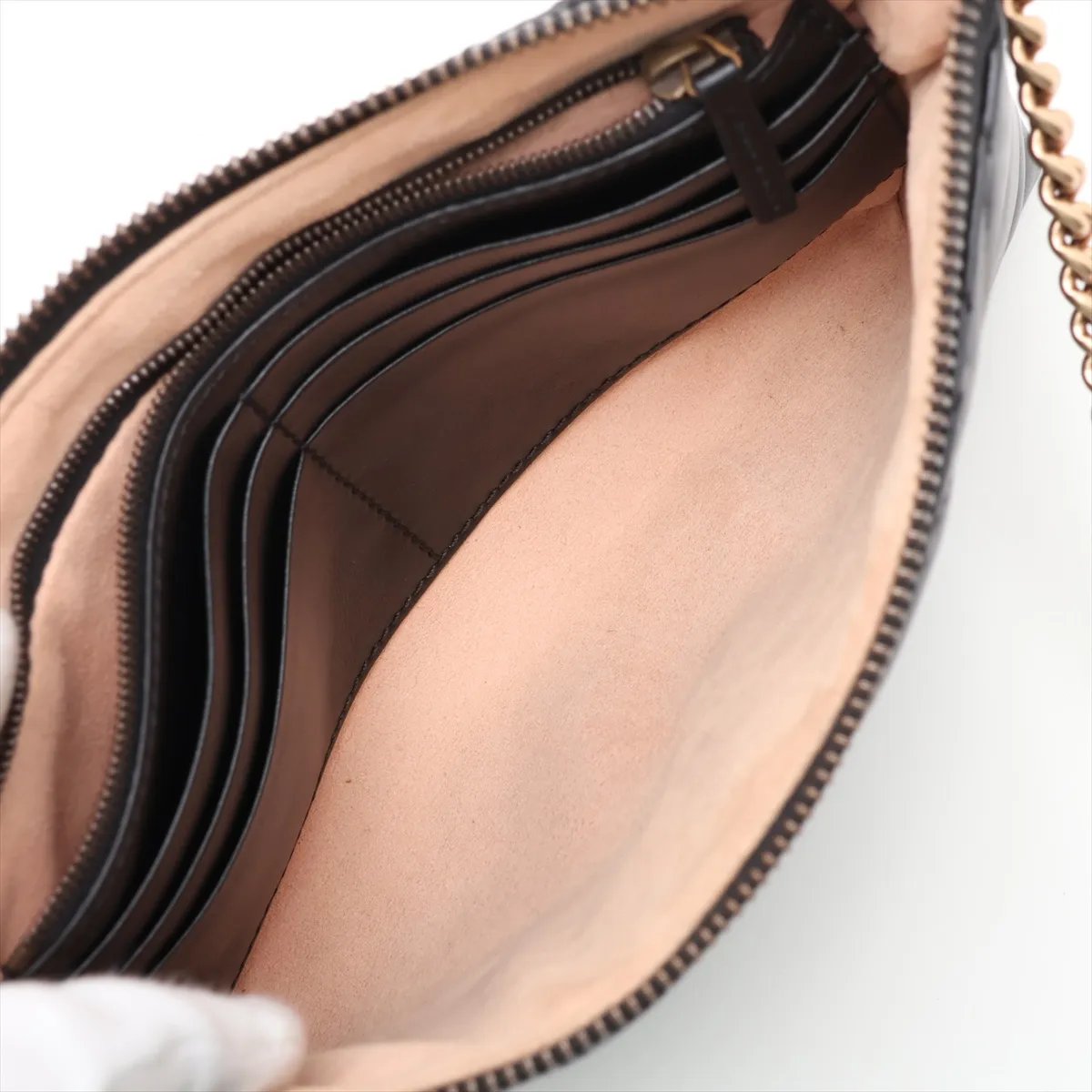 GG Marmont 443447 Leather Chain Shoulder Bag, Black — view 6