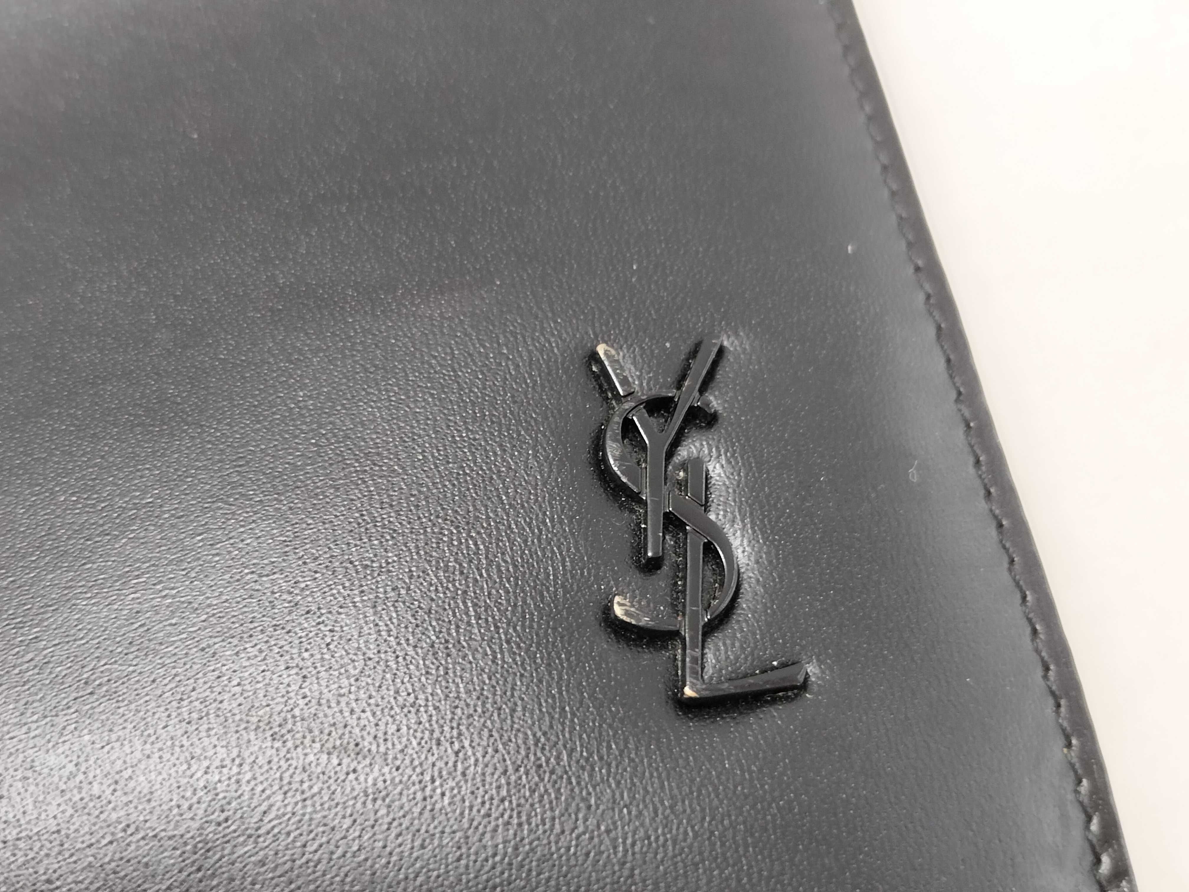 Leather YSL Logo Clutch Bag — view 12
