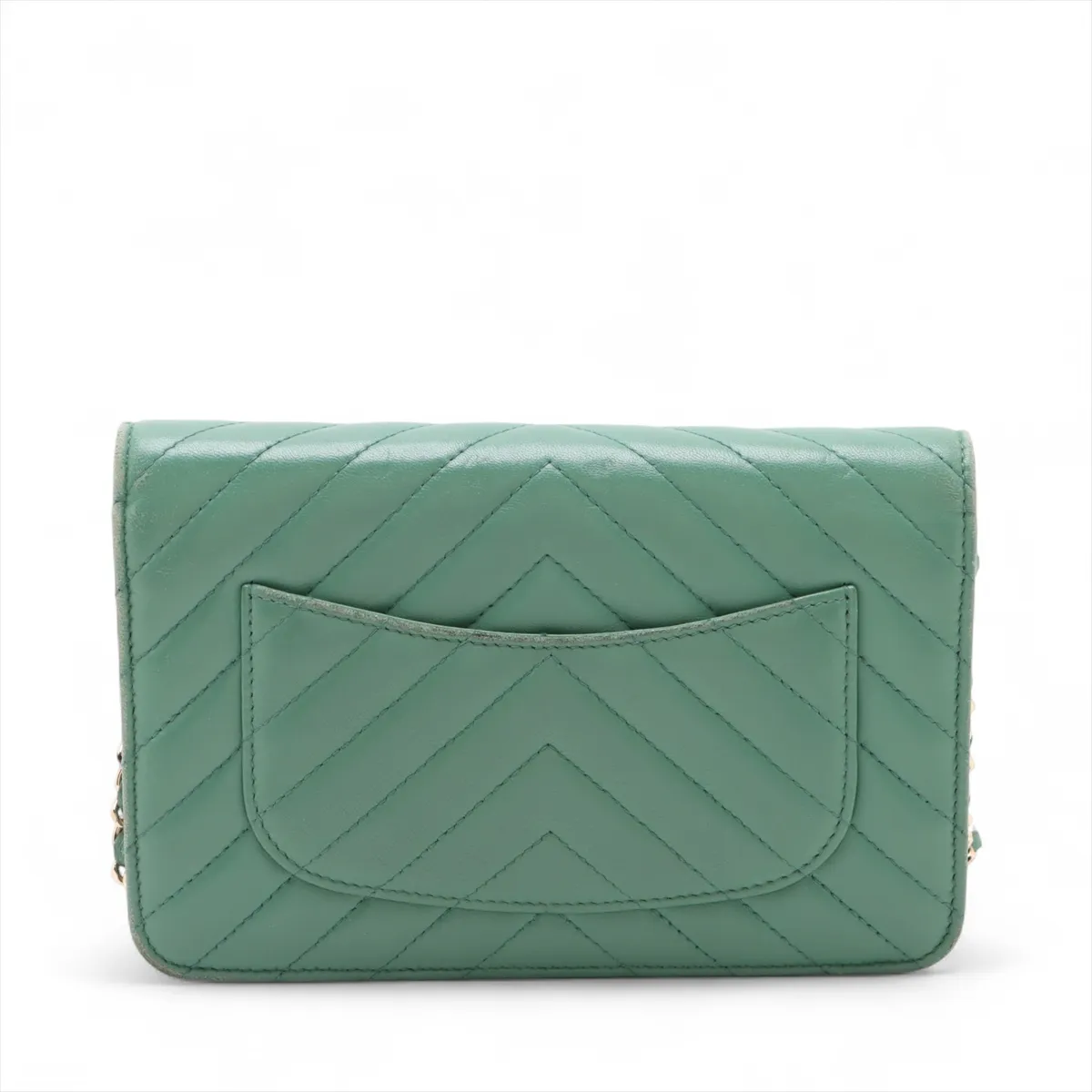 Chevron Lambskin Chain Wallet, V-stitch, Green, Gold Hardware, 23007158, Serial Number 23 — view 2