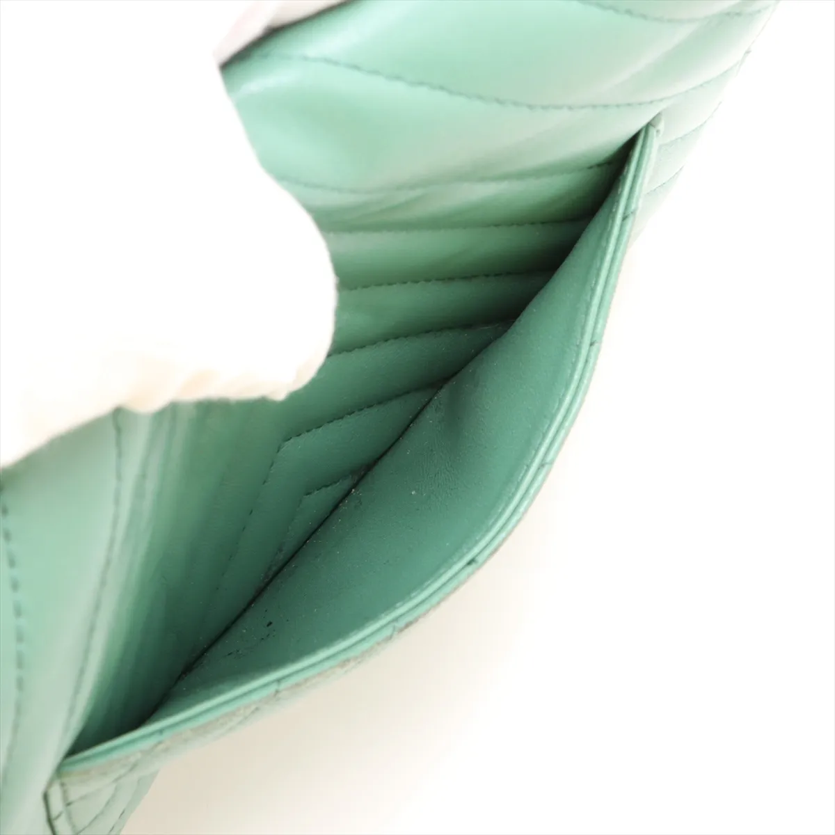 Chevron Lambskin Chain Wallet, V-stitch, Green, Gold Hardware, 23007158, Serial Number 23 — view 11