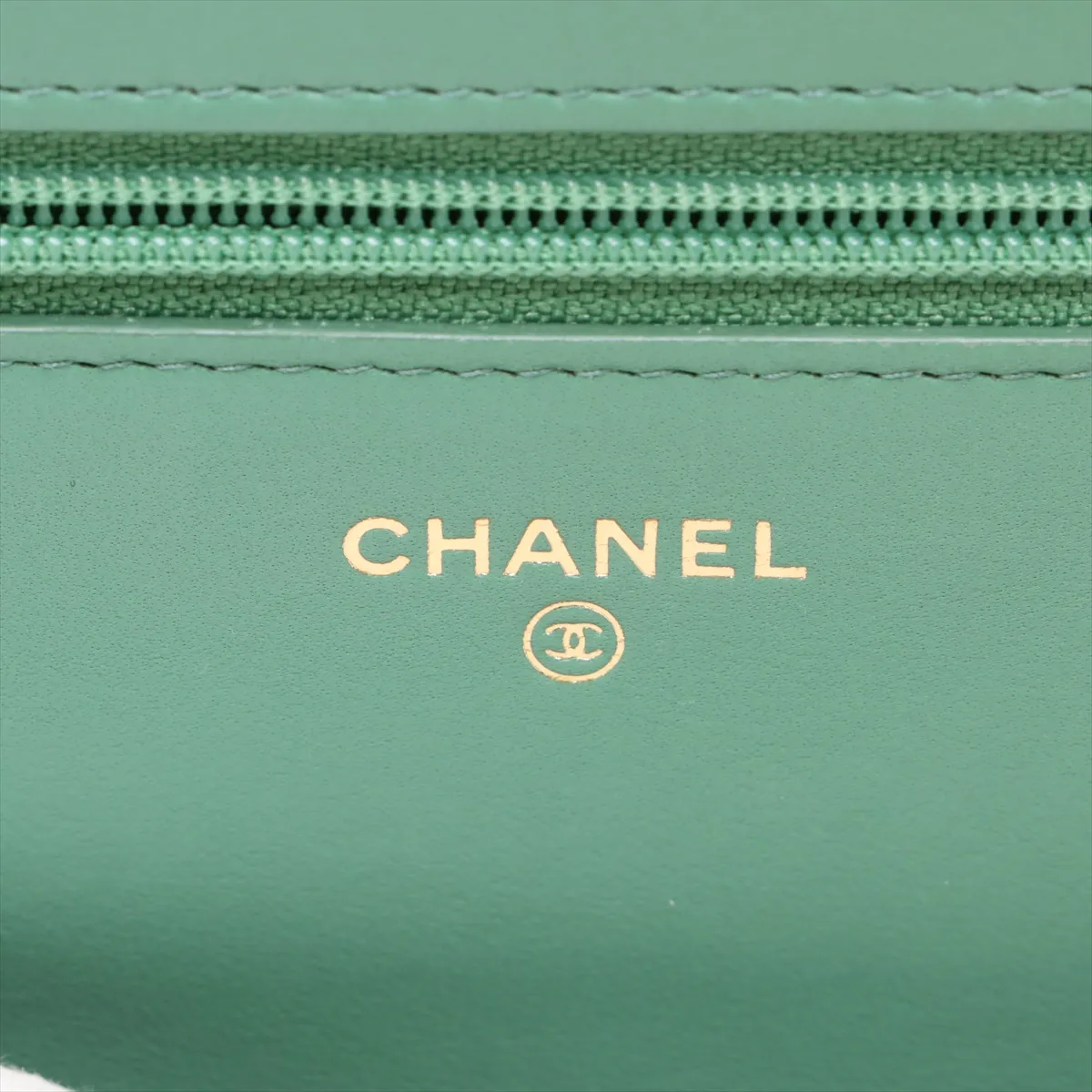 Chevron Lambskin Chain Wallet, V-stitch, Green, Gold Hardware, 23007158, Serial Number 23 — view 12