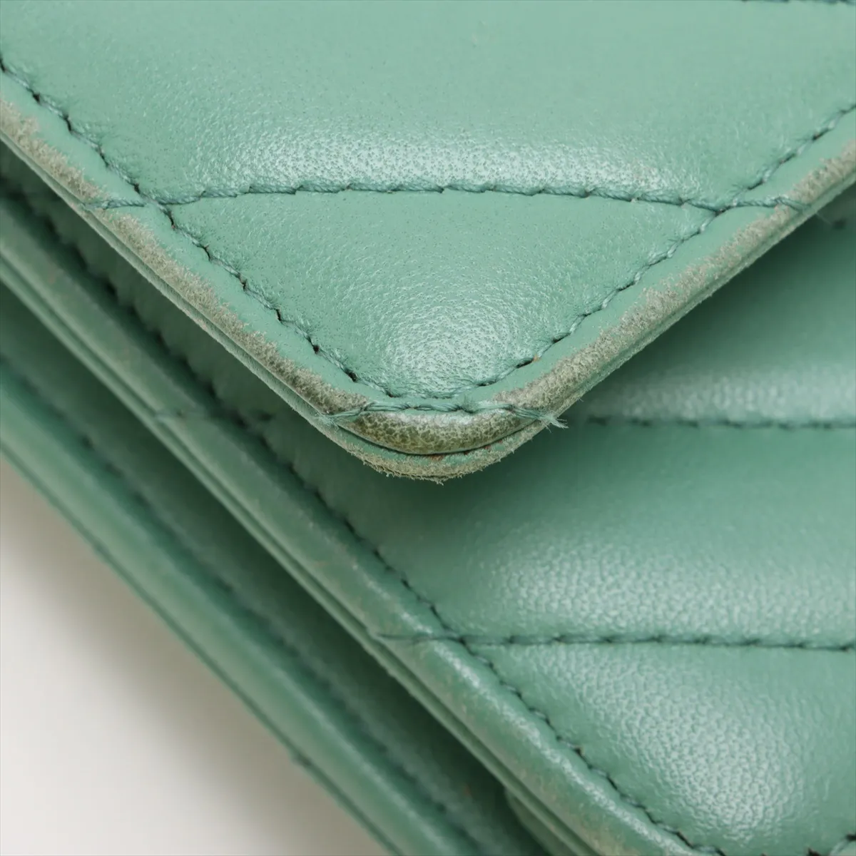 Chevron Lambskin Chain Wallet, V-stitch, Green, Gold Hardware, 23007158, Serial Number 23 — view 13