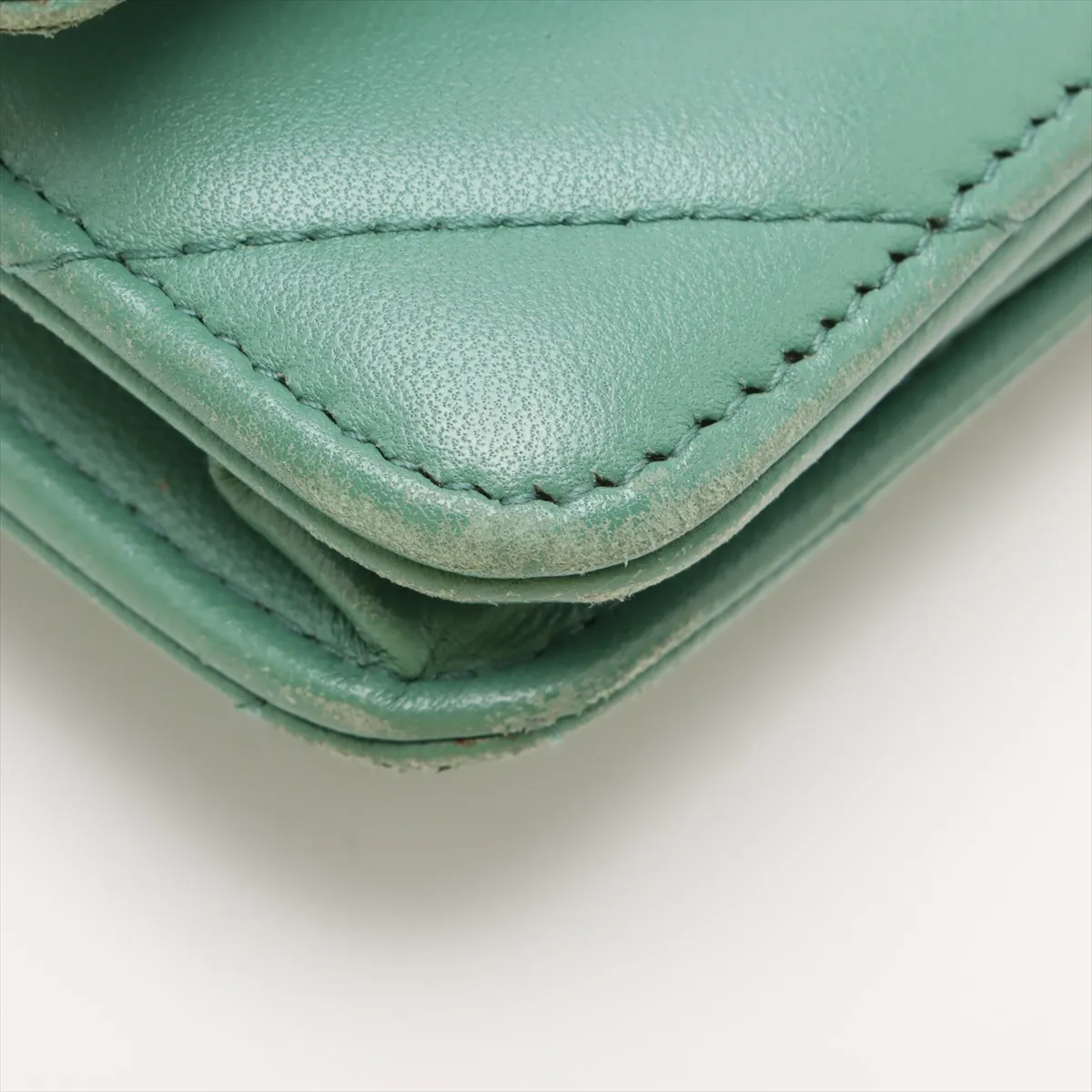 Chevron Lambskin Chain Wallet, V-stitch, Green, Gold Hardware, 23007158, Serial Number 23 — view 14