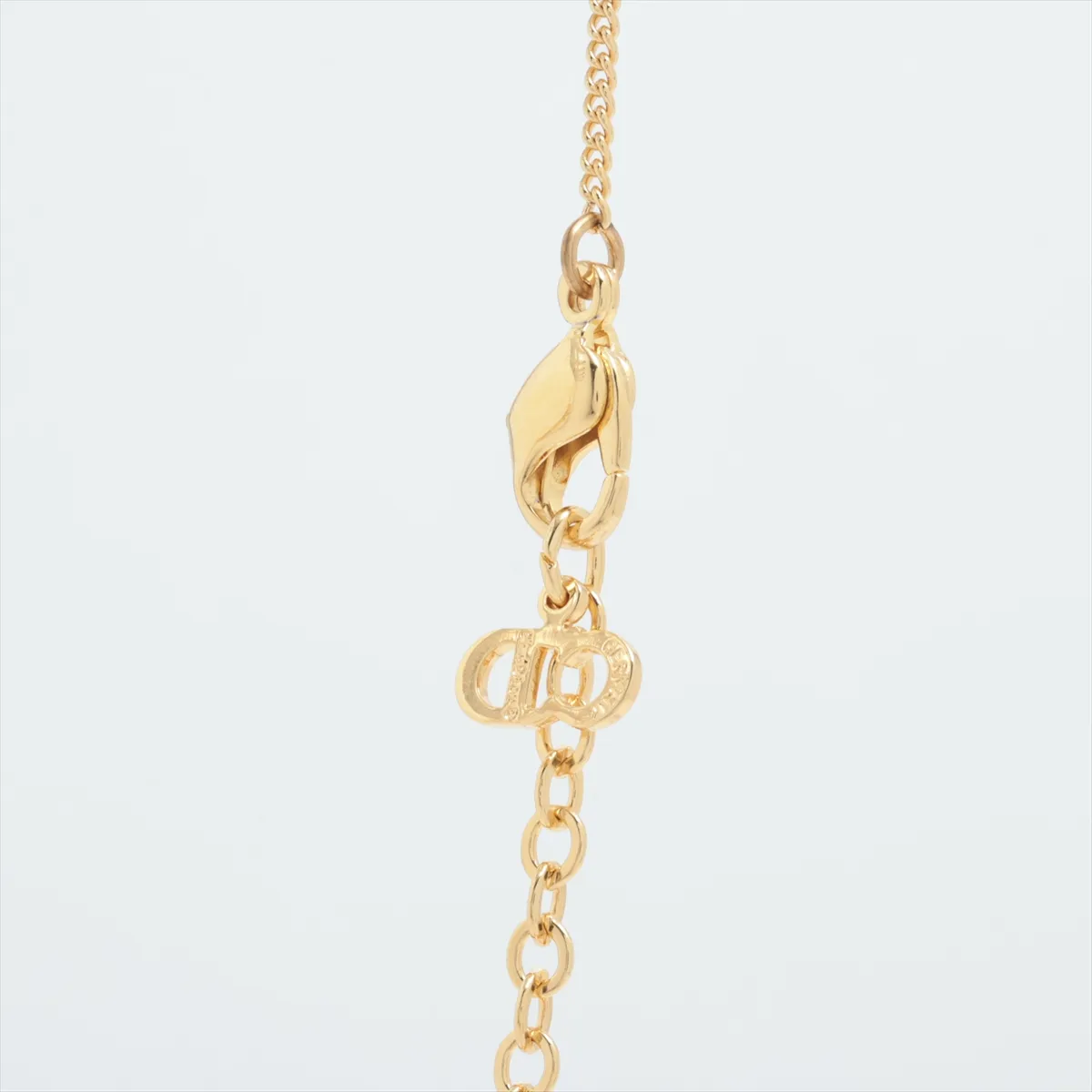 CD Ribbon Necklace, Gold Plated with Rhinestones, Shows wear, tarnishing, and discoloration. — view 3