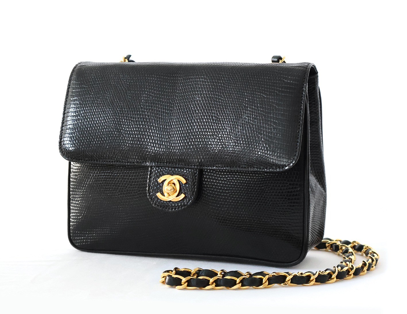Lizard 20 Chain Shoulder Bag, Black