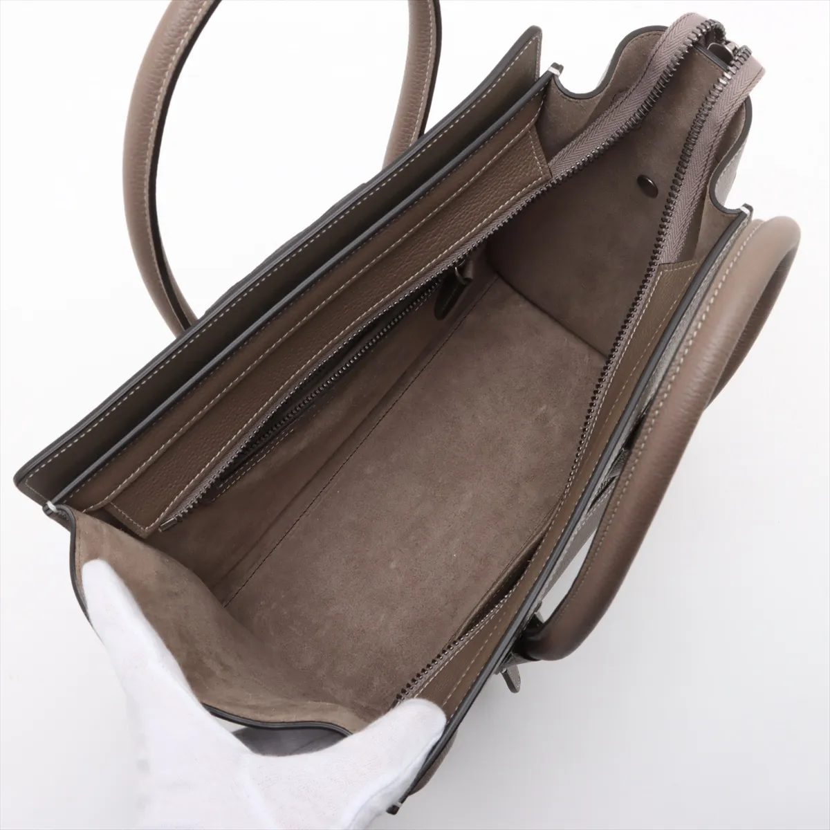 Luggage Micro Shopper Leather Handbag Greige — view 7